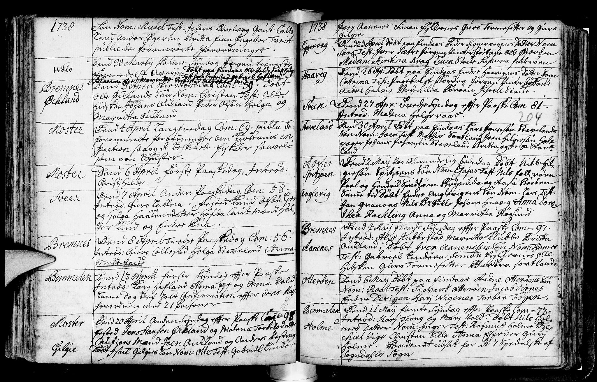 Finnås sokneprestembete, AV/SAB-A-99925/H/Ha/Haa/Haaa/L0001: Parish register (official) no. A 1, 1718-1744, p. 204