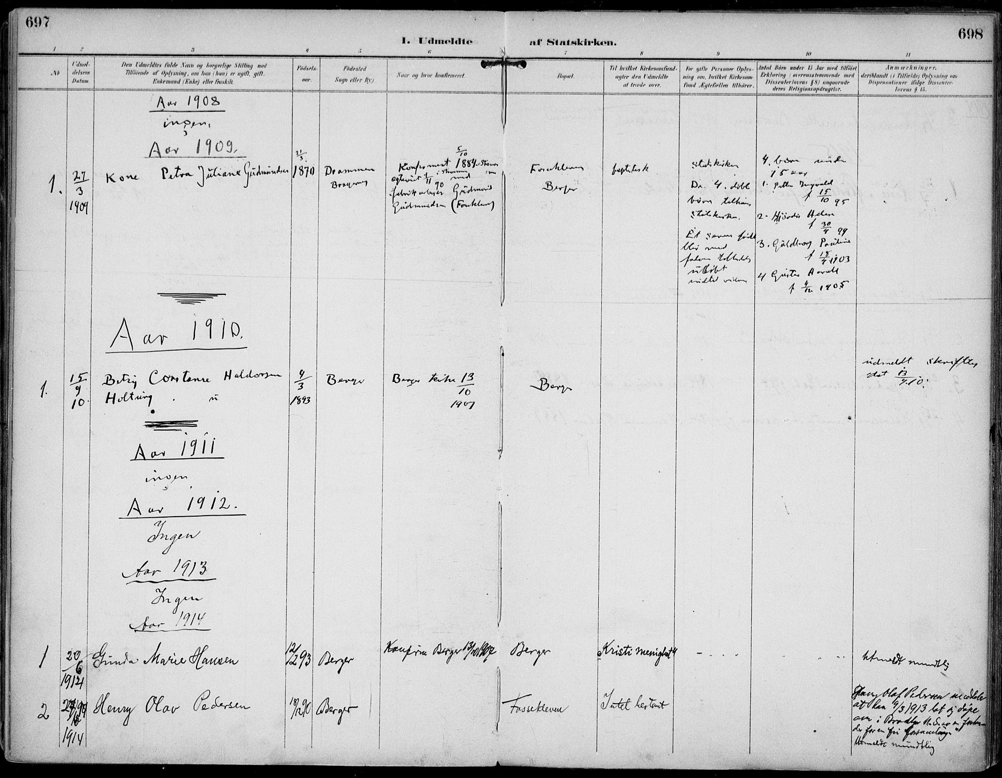 Strømm kirkebøker, AV/SAKO-A-322/F/Fa/L0005: Parish register (official) no. I 5, 1898-1919, p. 697-698