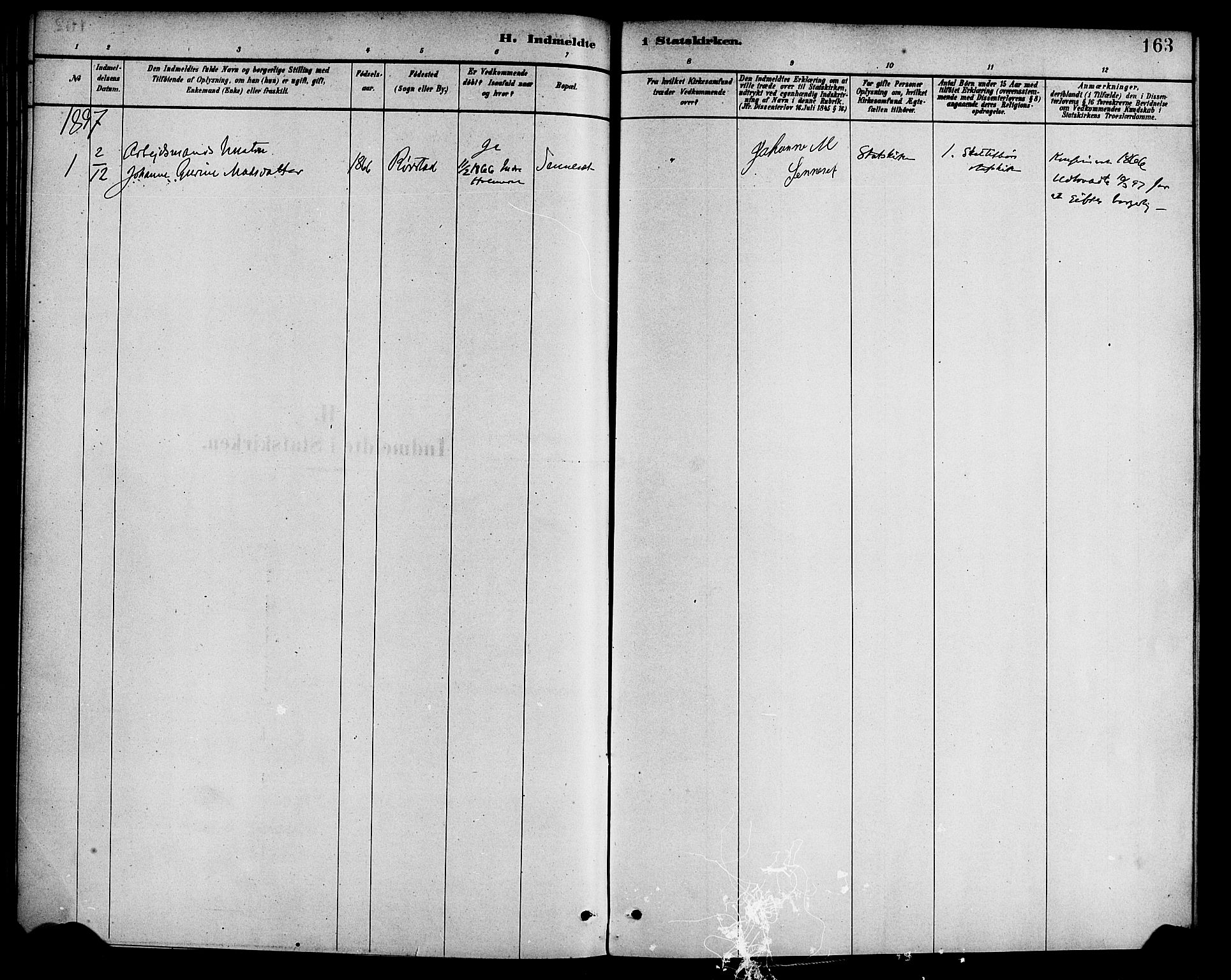 Gaular sokneprestembete, SAB/A-80001/H/Haa: Parish register (official) no. B 1, 1882-1897, p. 163