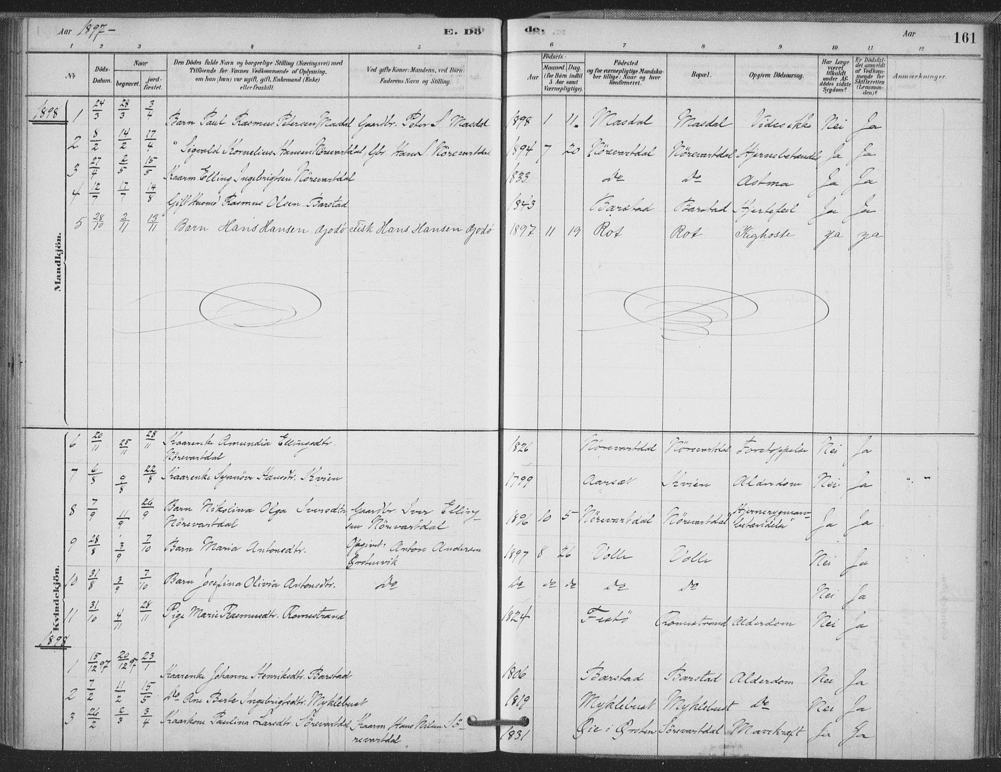 Ministerialprotokoller, klokkerbøker og fødselsregistre - Møre og Romsdal, AV/SAT-A-1454/514/L0199: Parish register (official) no. 514A01, 1878-1912, p. 161