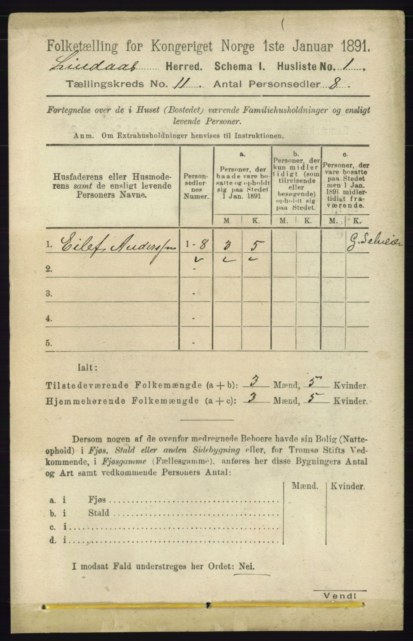 RA, 1891 census for 1263 Lindås, 1891, p. 3612