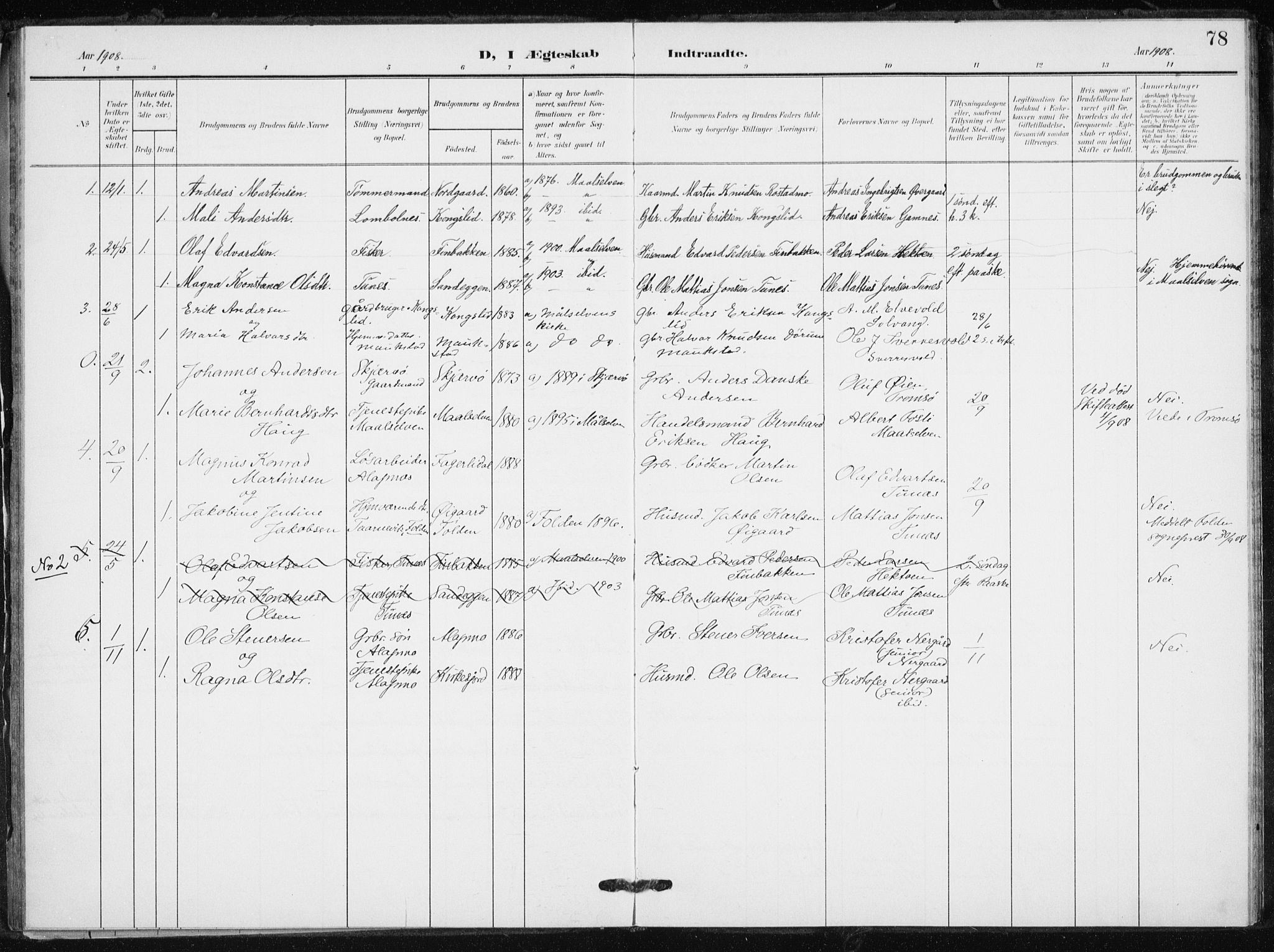Målselv sokneprestembete, SATØ/S-1311/G/Ga/Gaa/L0012kirke: Parish register (official) no. 12, 1903-1920, p. 78