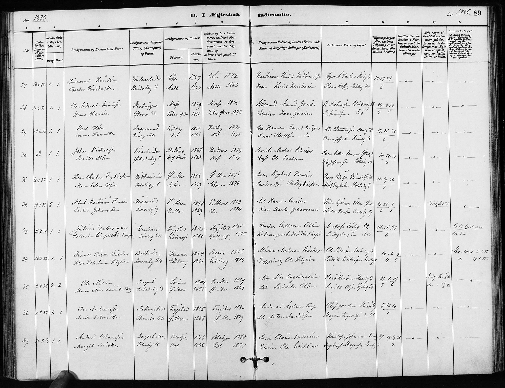 Kampen prestekontor Kirkebøker, SAO/A-10853/F/Fa/L0002: Parish register (official) no. I 2, 1880-1888, p. 89