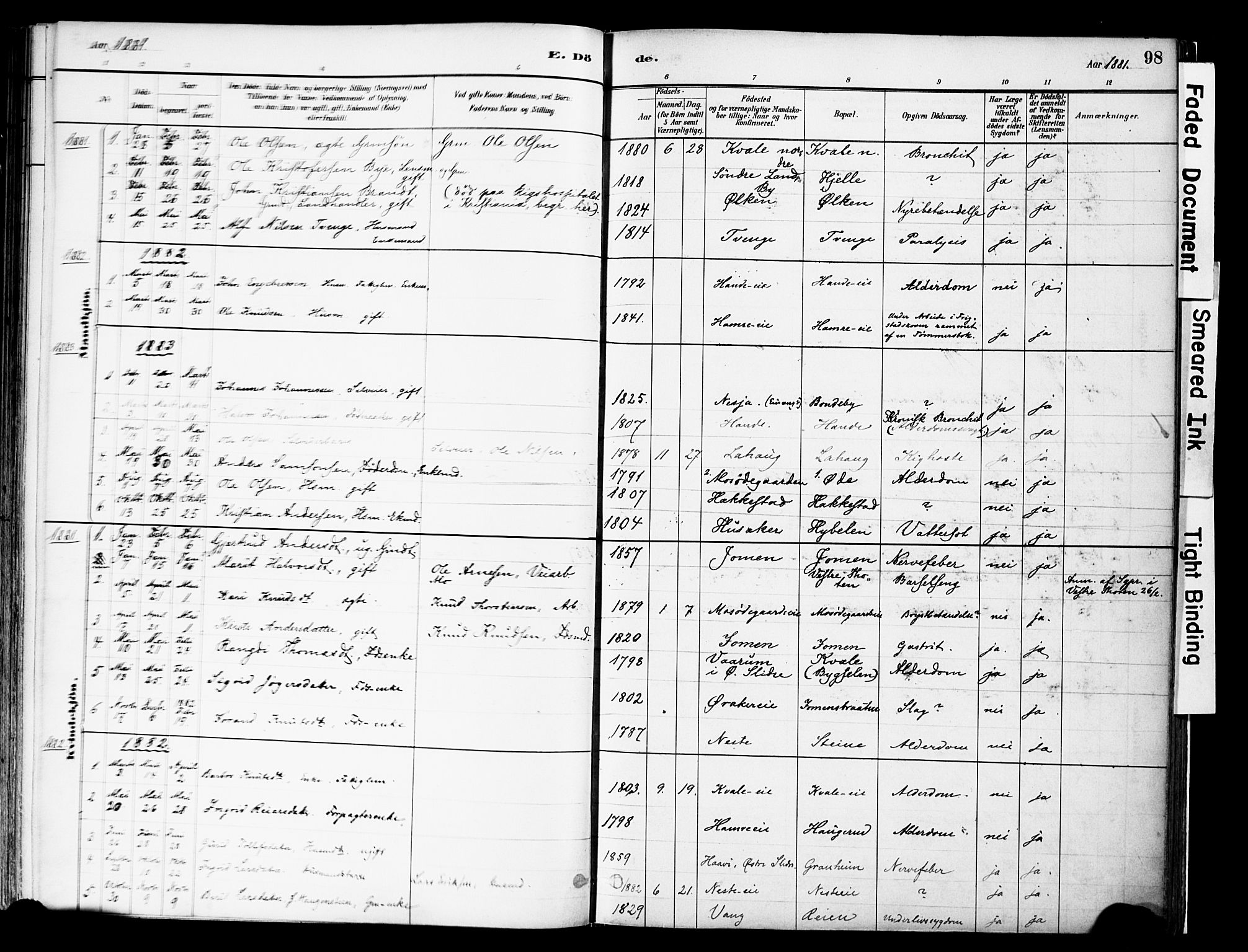 Vestre Slidre prestekontor, AV/SAH-PREST-136/H/Ha/Haa/L0004: Parish register (official) no. 4, 1881-1911, p. 98