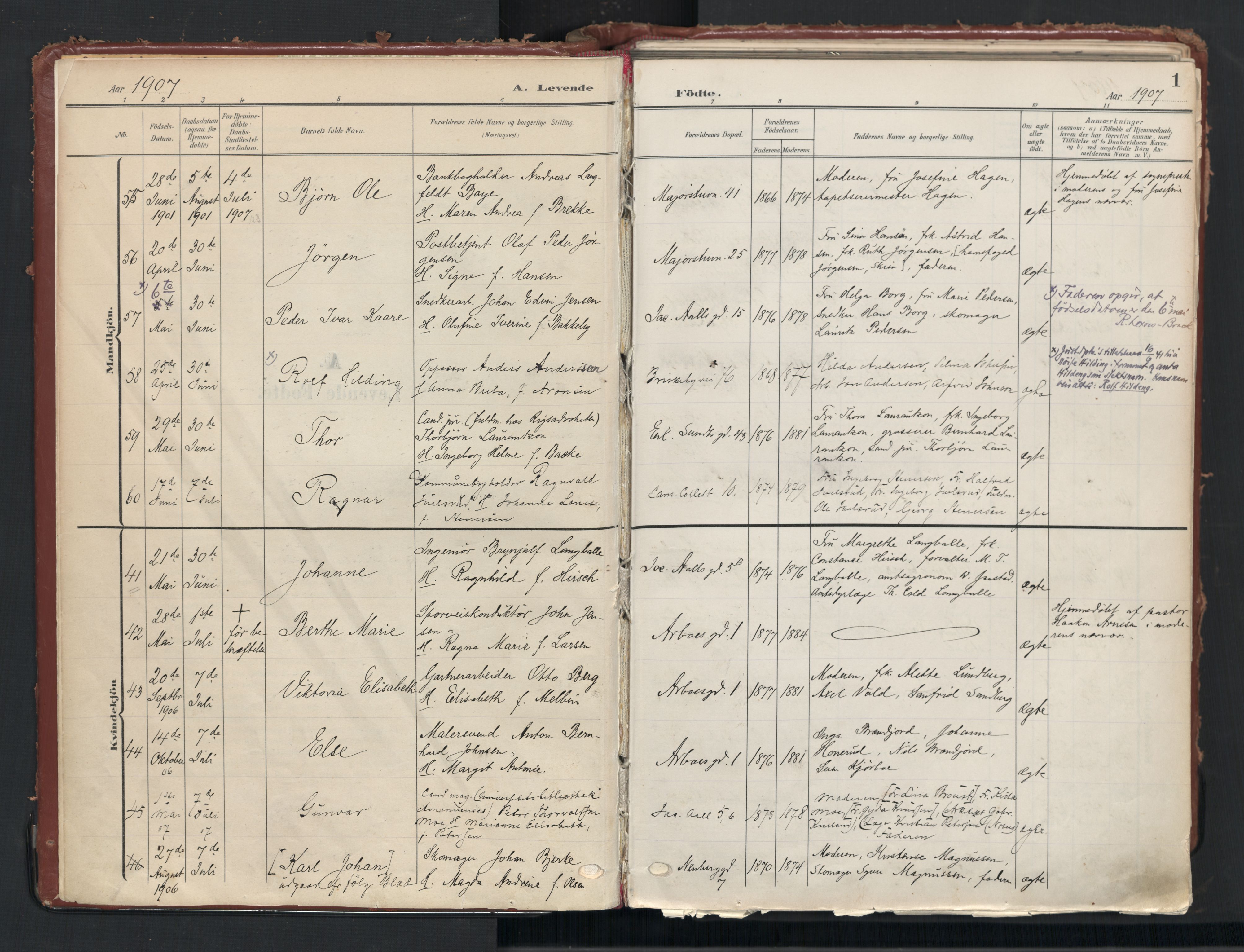 Uranienborg prestekontor Kirkebøker, AV/SAO-A-10877/F/Fa/L0010: Parish register (official) no. I 10, 1907-1928, p. 1