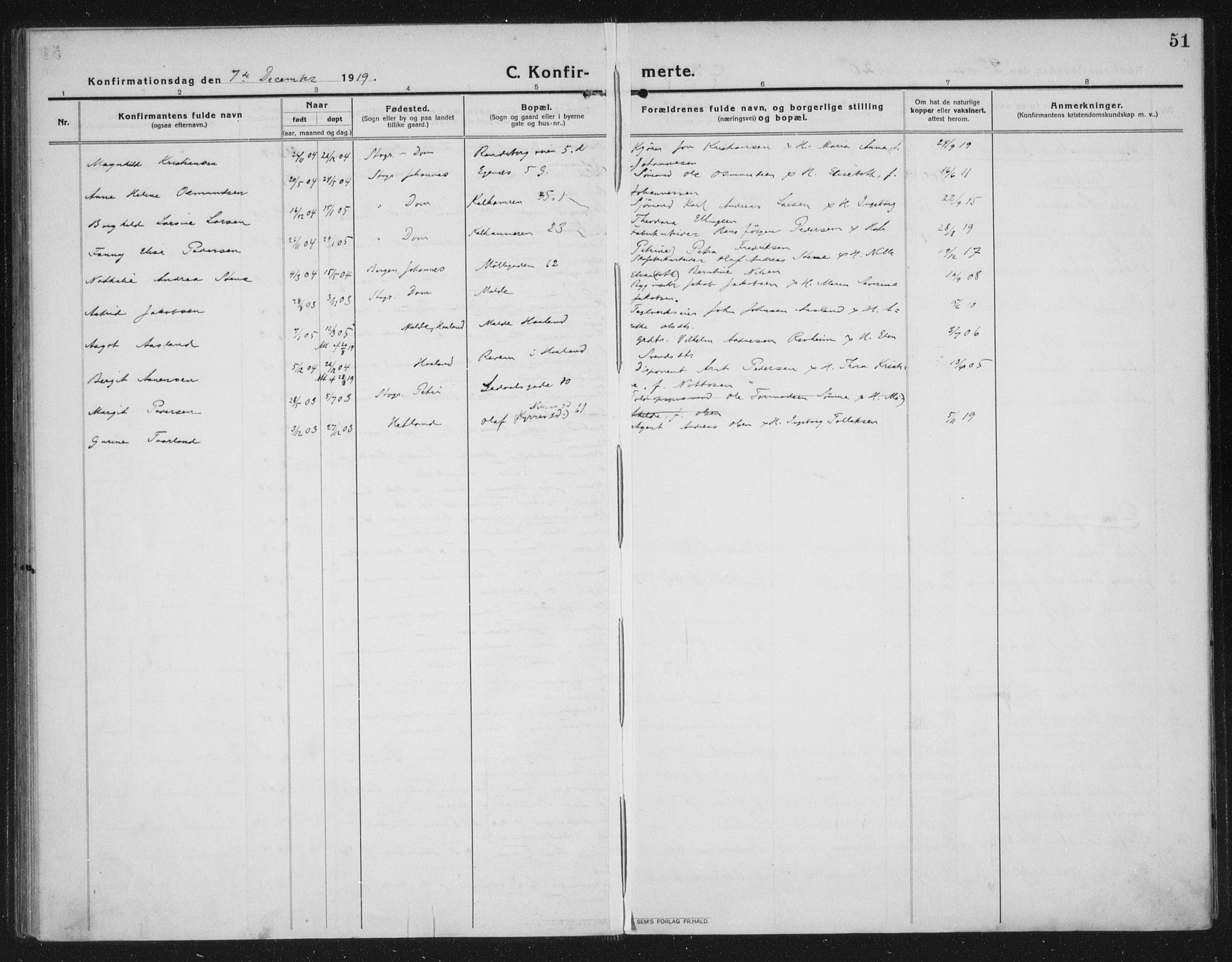 Domkirken sokneprestkontor, AV/SAST-A-101812/002/A/L0019: Parish register (official) no. A 35, 1916-1932, p. 51