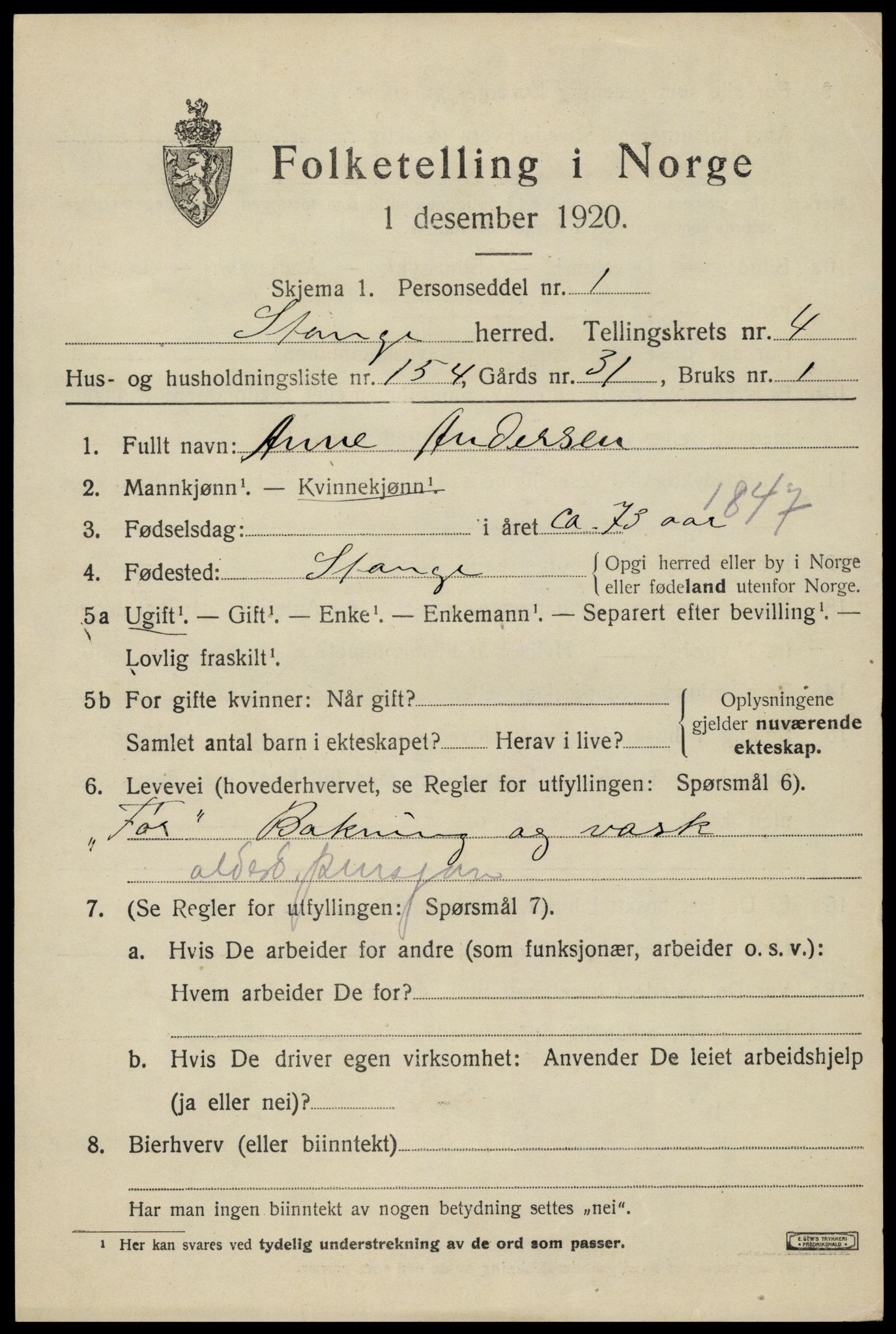 SAH, 1920 census for Stange, 1920, p. 8905