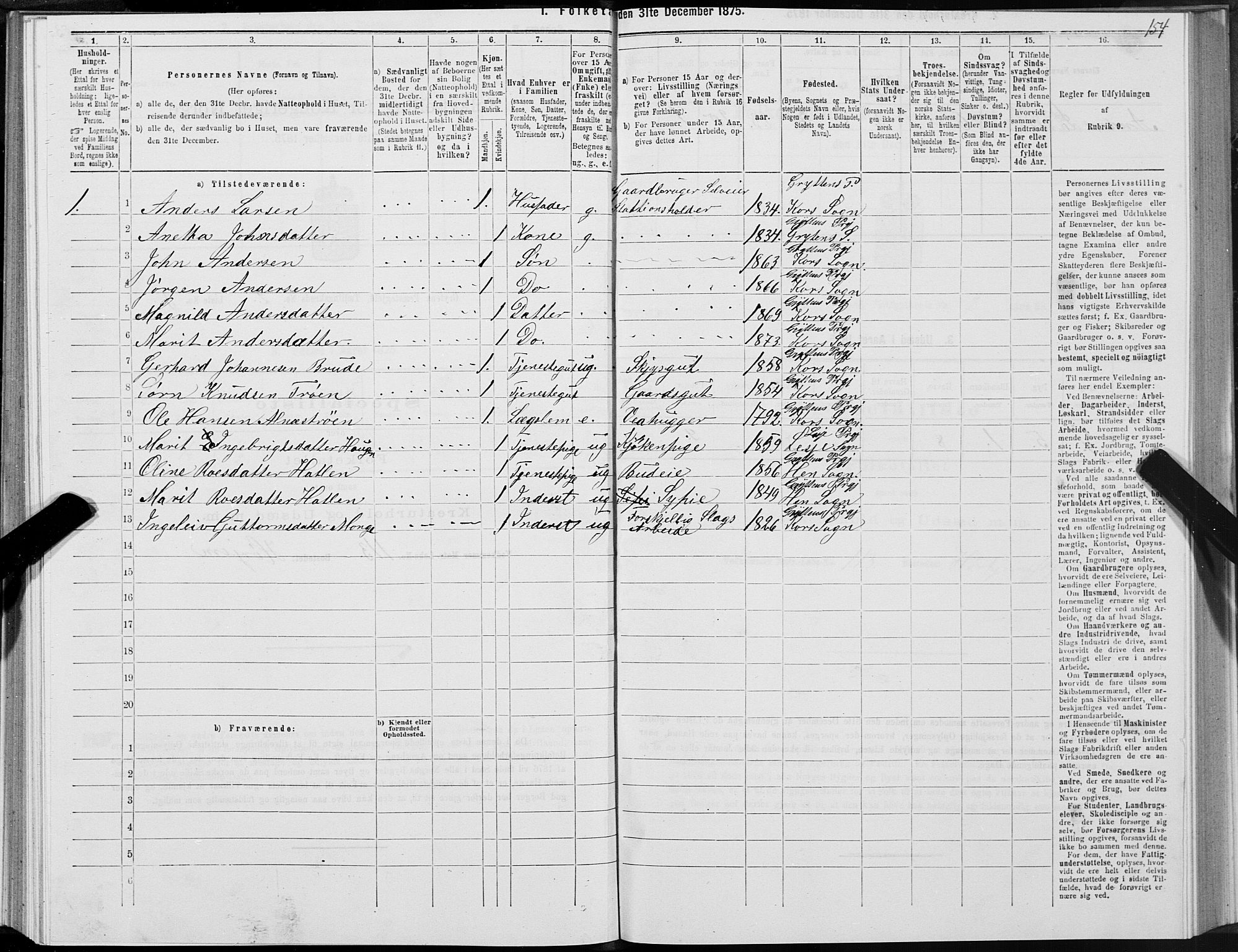 SAT, 1875 census for 1539P Grytten, 1875, p. 1154