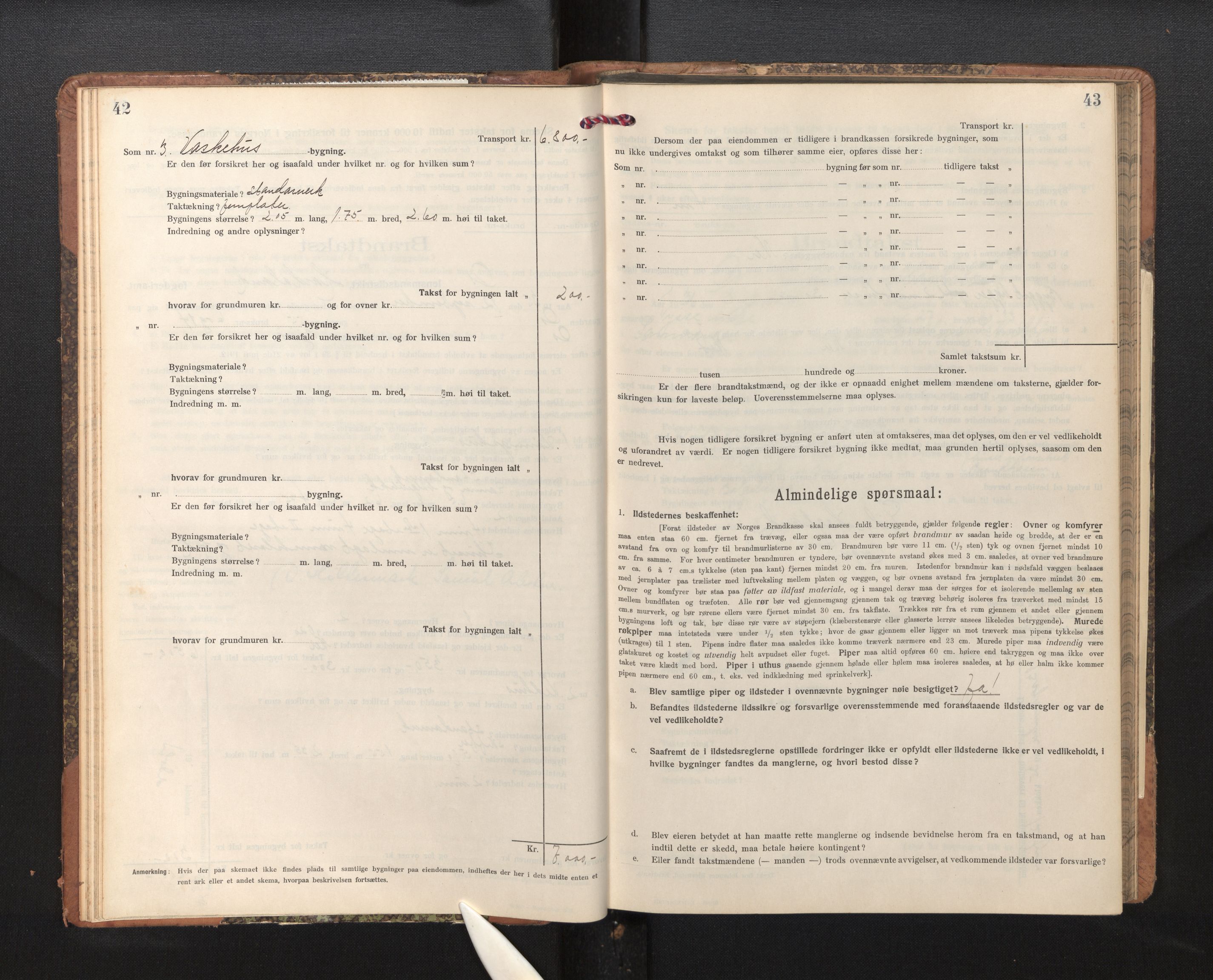 Lensmannen i Os, SAB/A-34101/0012/L0009: Branntakstprotokoll, skjematakst, 1915-1955, p. 42-43