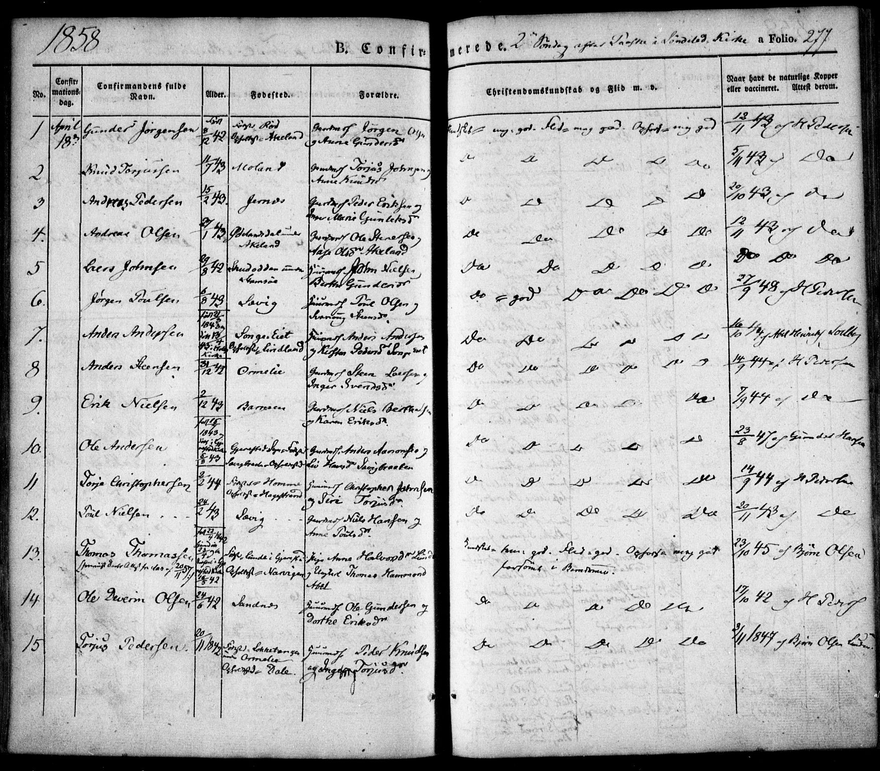 Søndeled sokneprestkontor, SAK/1111-0038/F/Fa/L0002: Parish register (official) no. A 2, 1839-1860, p. 277