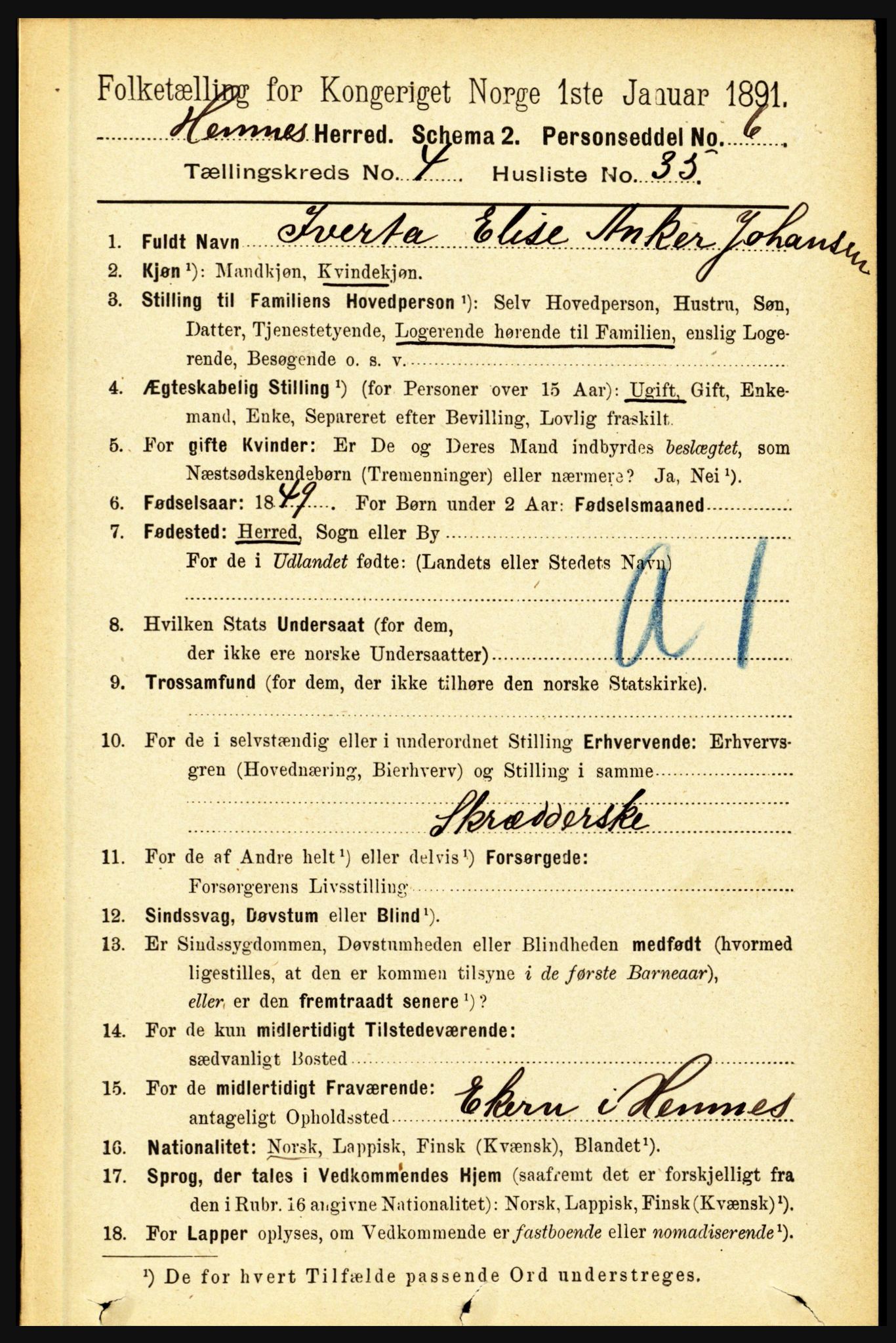 RA, 1891 census for 1832 Hemnes, 1891, p. 2470