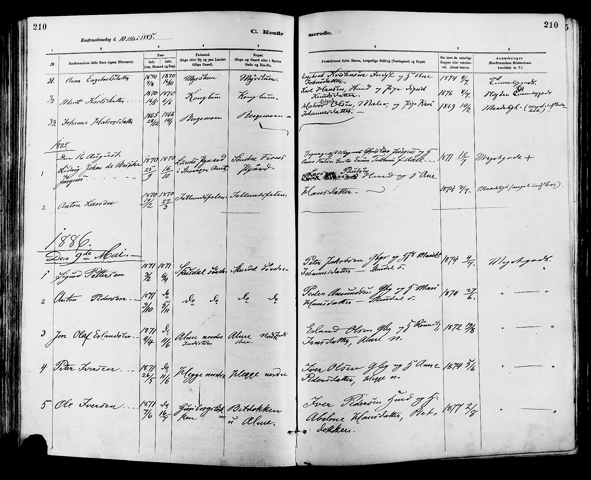 Sør-Fron prestekontor, SAH/PREST-010/H/Ha/Haa/L0003: Parish register (official) no. 3, 1881-1897, p. 210