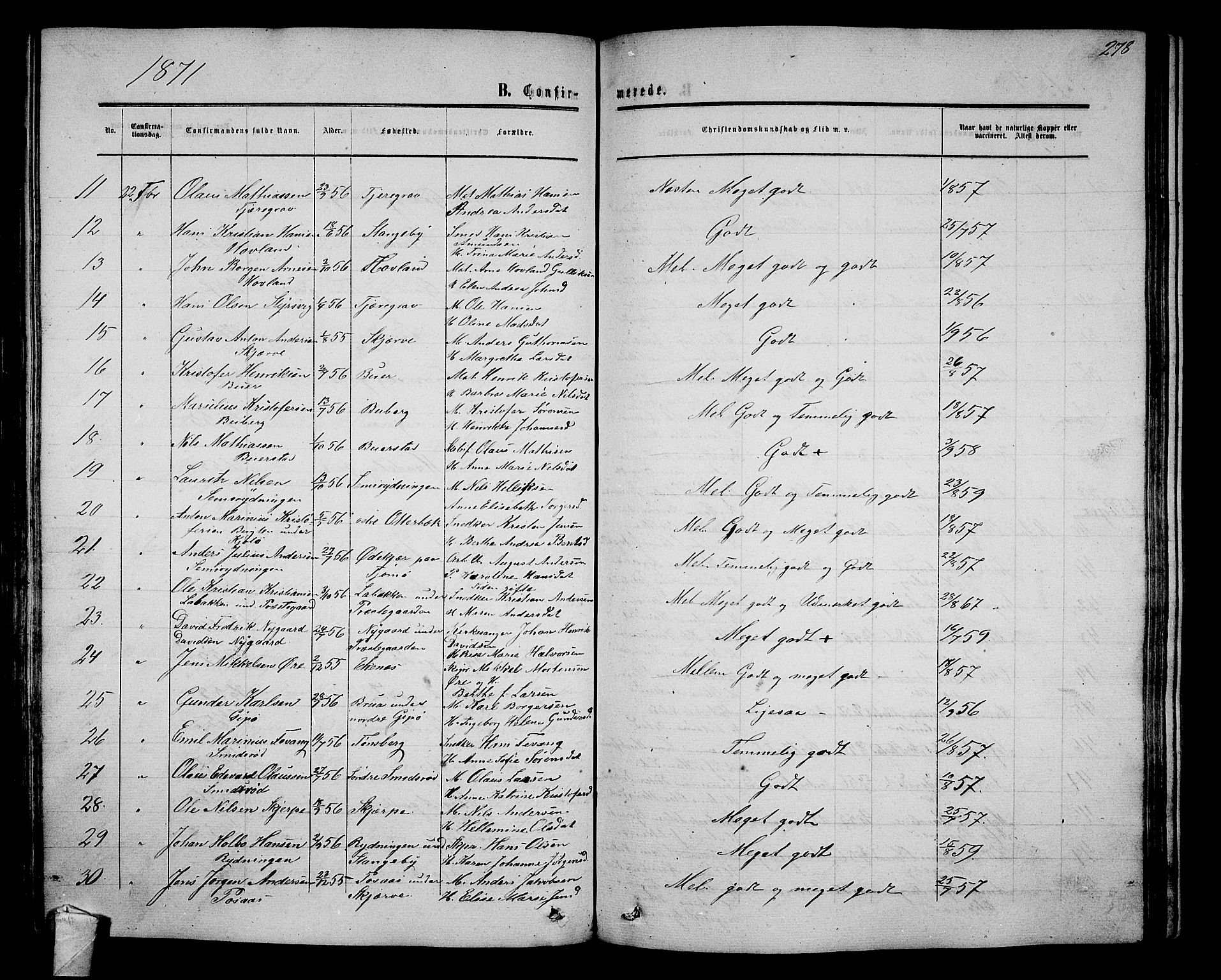 Nøtterøy kirkebøker, AV/SAKO-A-354/G/Ga/L0002: Parish register (copy) no. I 2, 1860-1877, p. 278