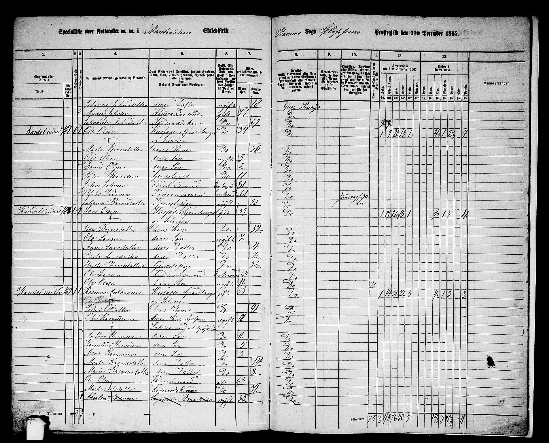 RA, 1865 census for Gloppen, 1865, p. 208