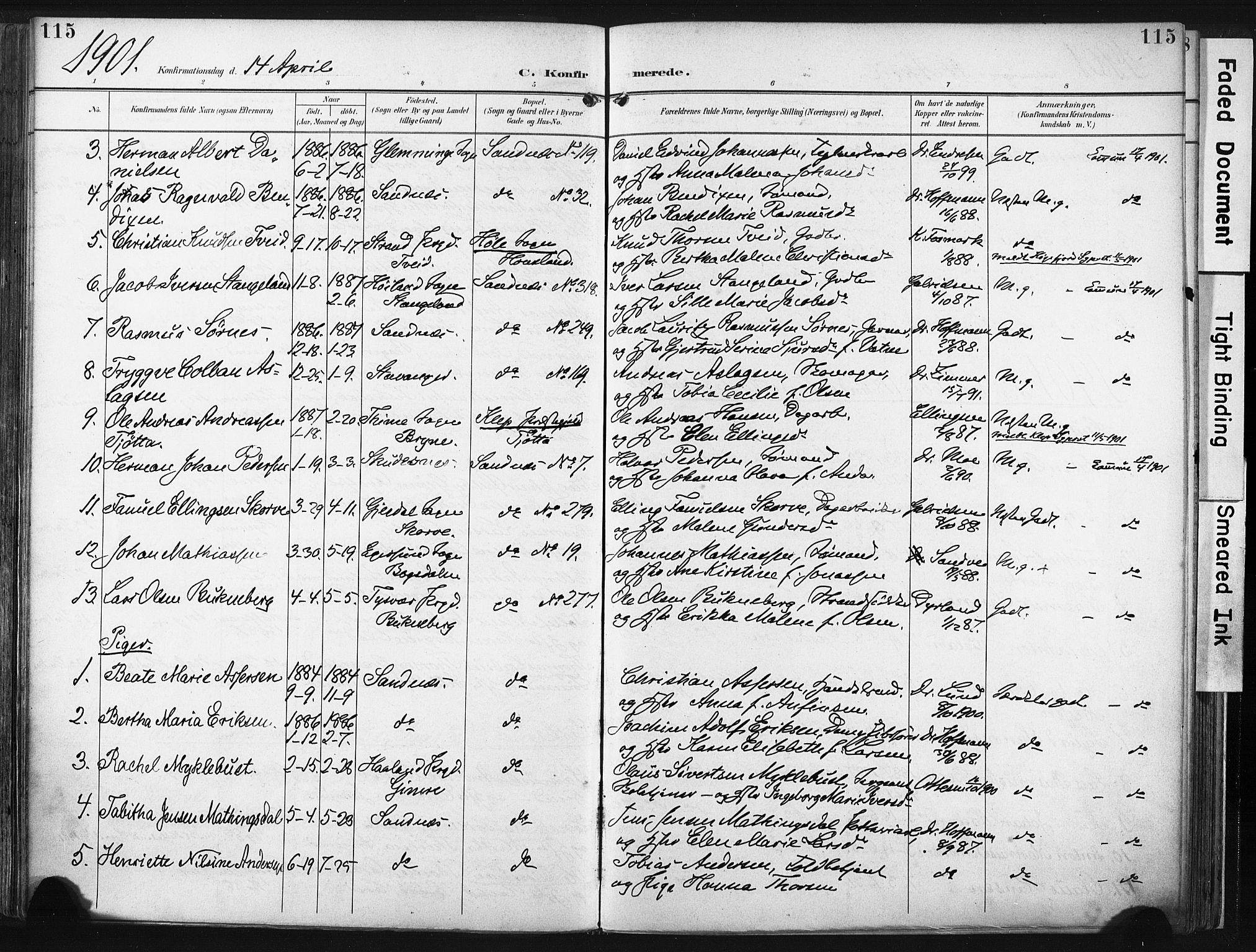 Høyland sokneprestkontor, AV/SAST-A-101799/001/30BA/L0016: Parish register (official) no. A 16, 1899-1911, p. 115