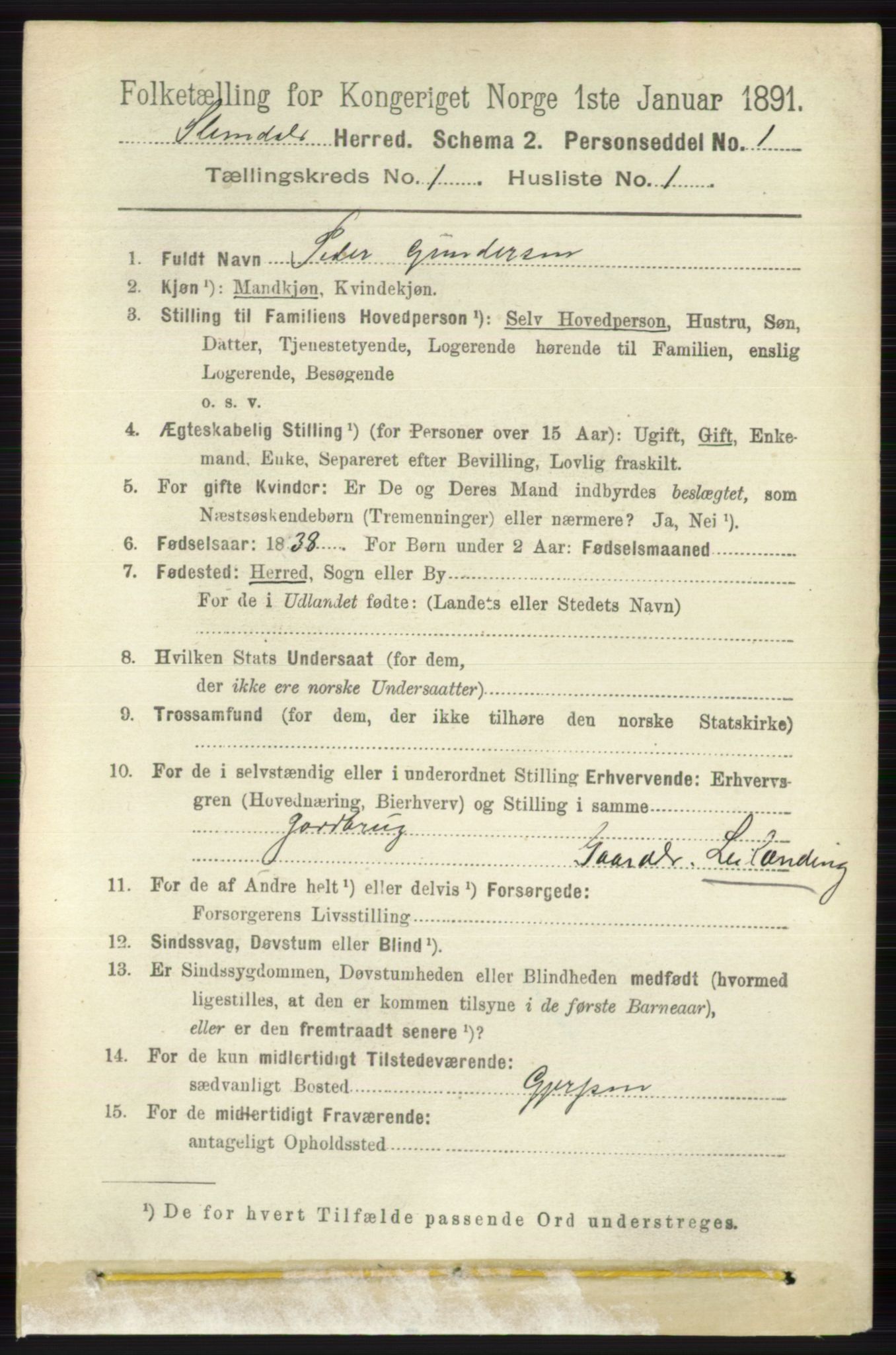 RA, 1891 census for 0811 Slemdal, 1891, p. 56