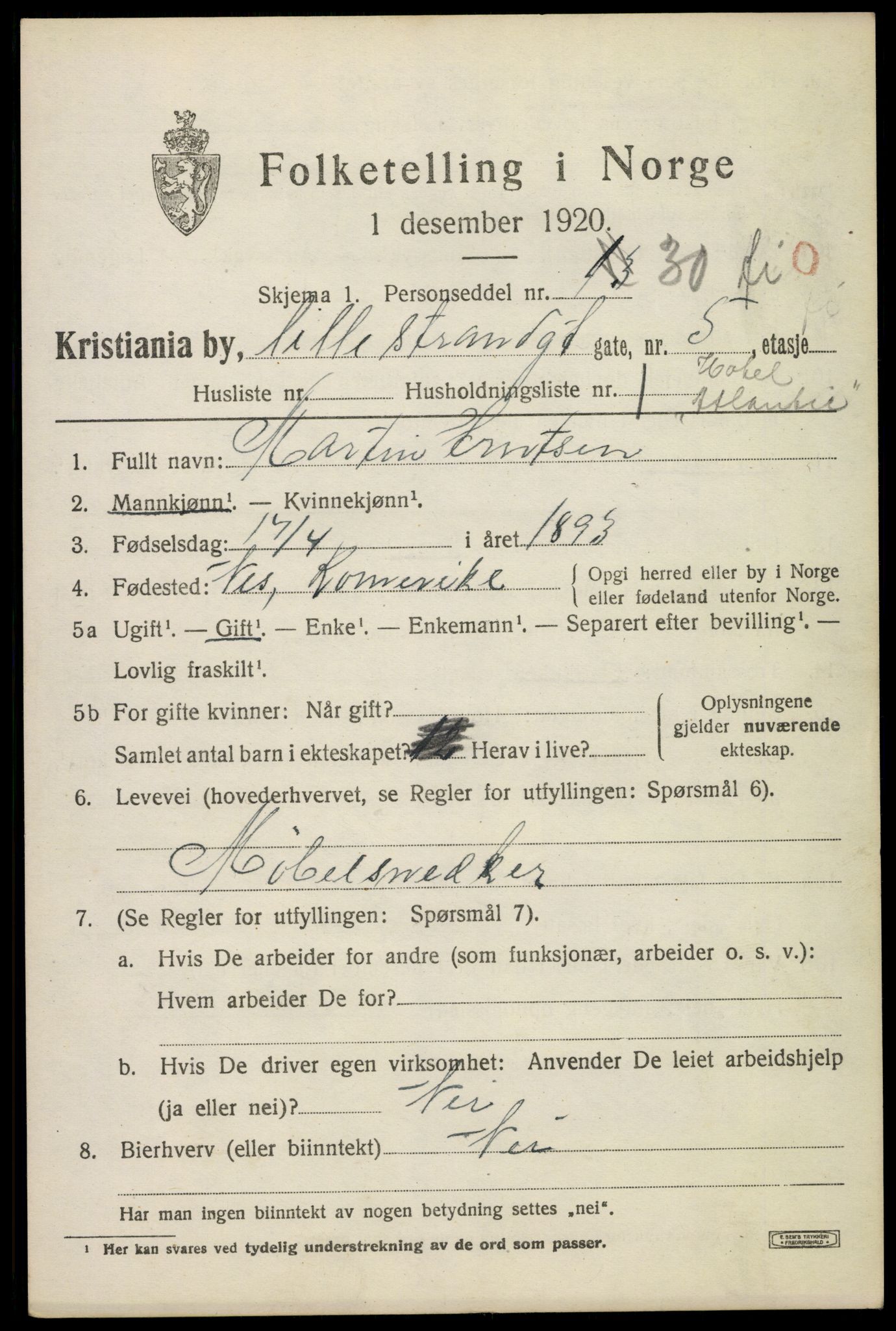 SAO, 1920 census for Kristiania, 1920, p. 364709