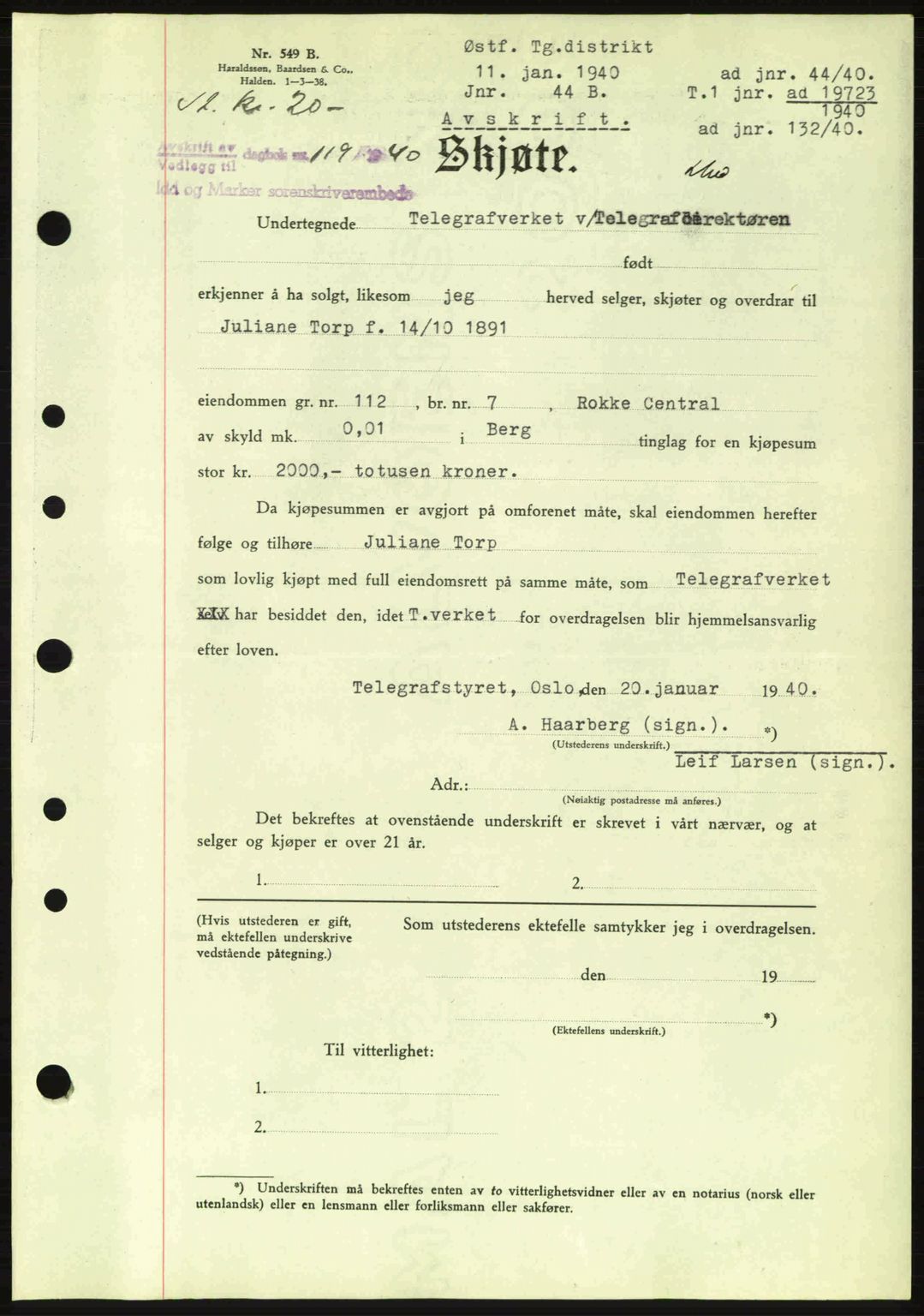 Idd og Marker sorenskriveri, AV/SAO-A-10283/G/Gb/Gbb/L0004: Mortgage book no. A4, 1940-1941, Diary no: : 119/1940