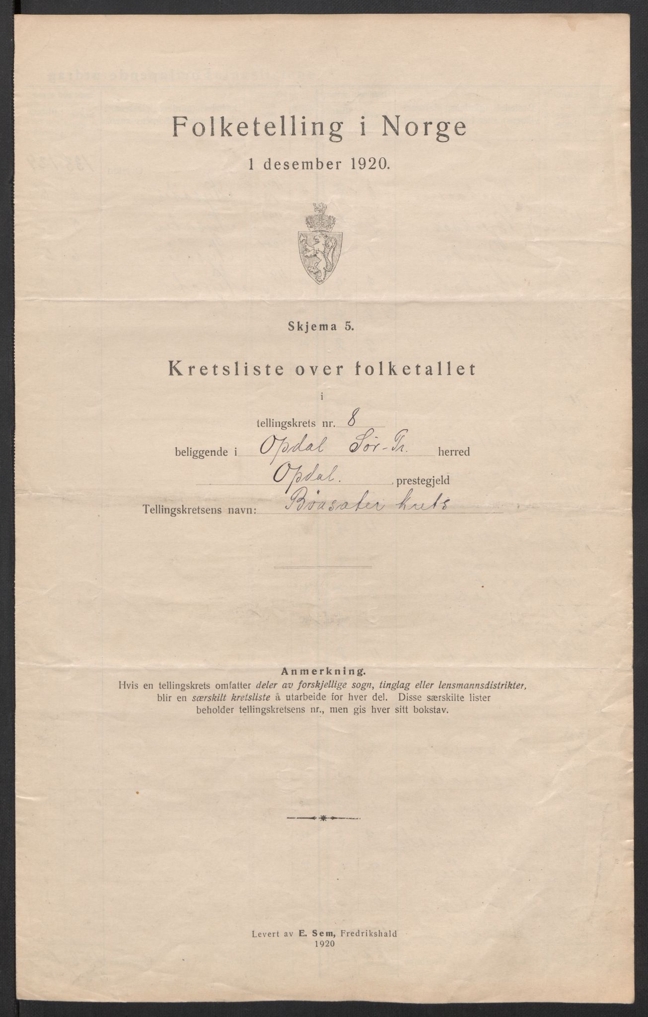 SAT, 1920 census for Oppdal, 1920, p. 27