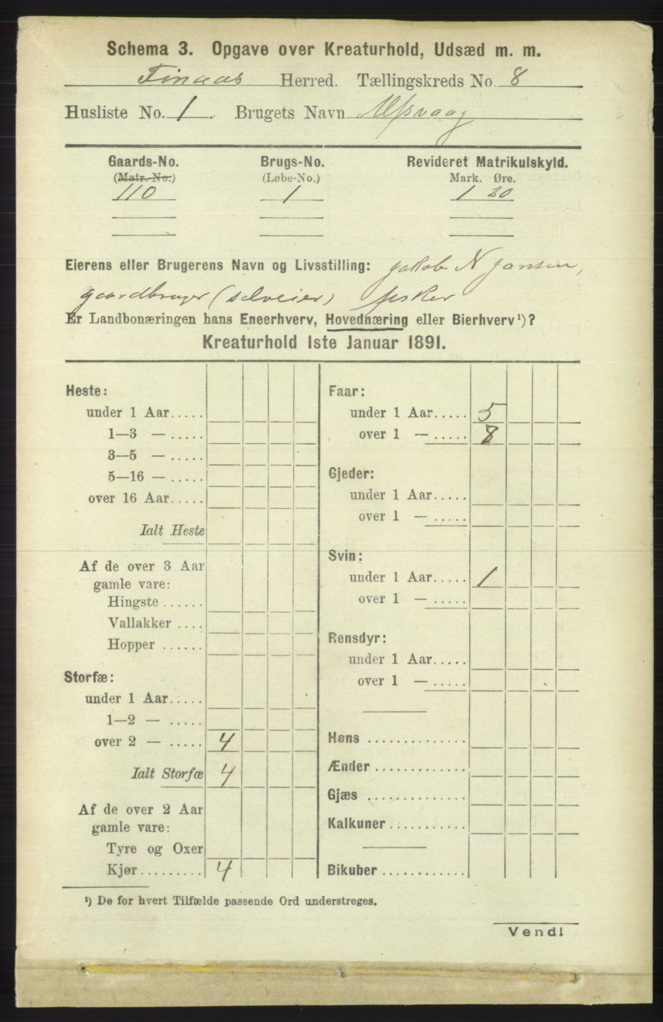 RA, 1891 census for 1218 Finnås, 1891, p. 6880