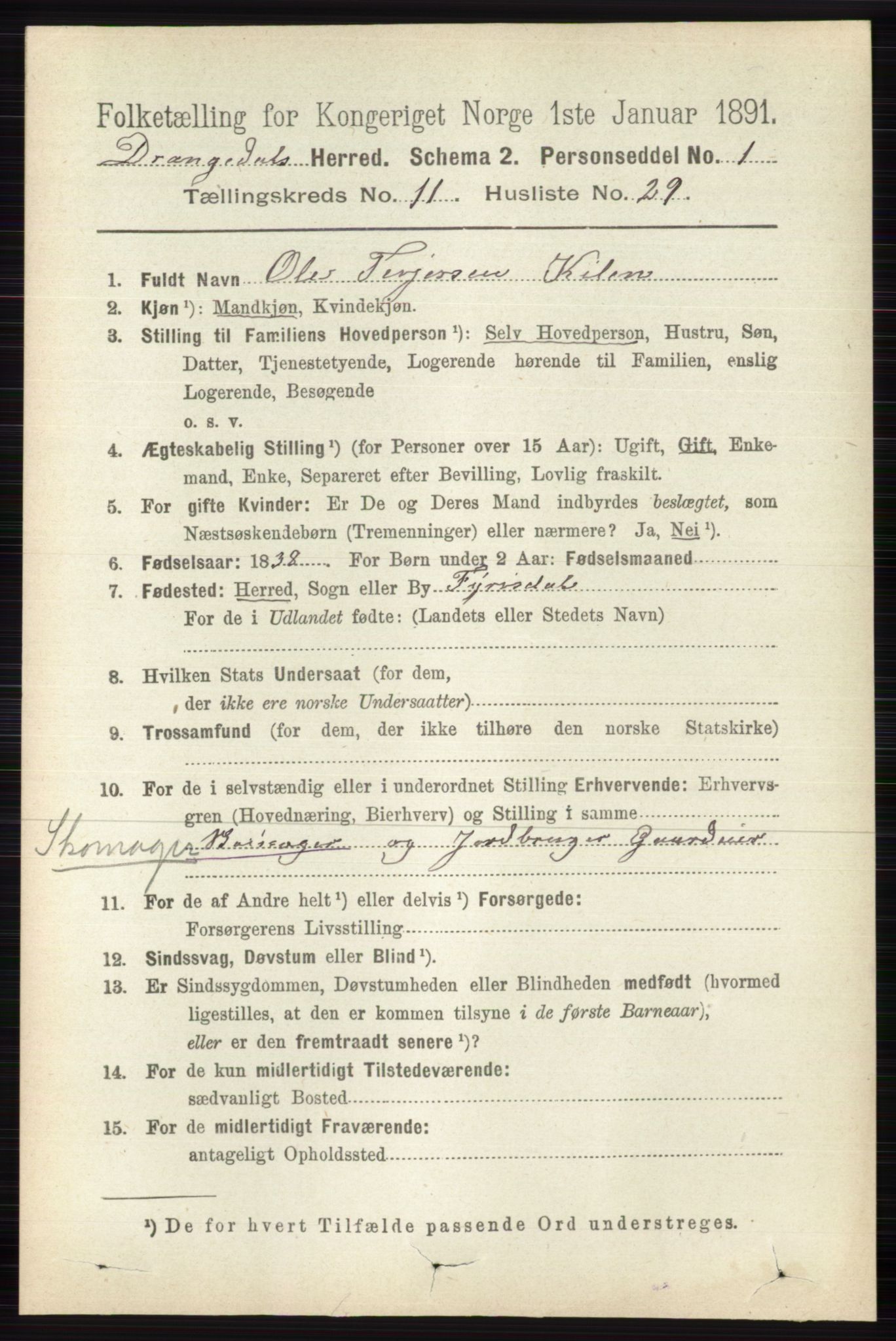 RA, 1891 census for 0817 Drangedal, 1891, p. 4099