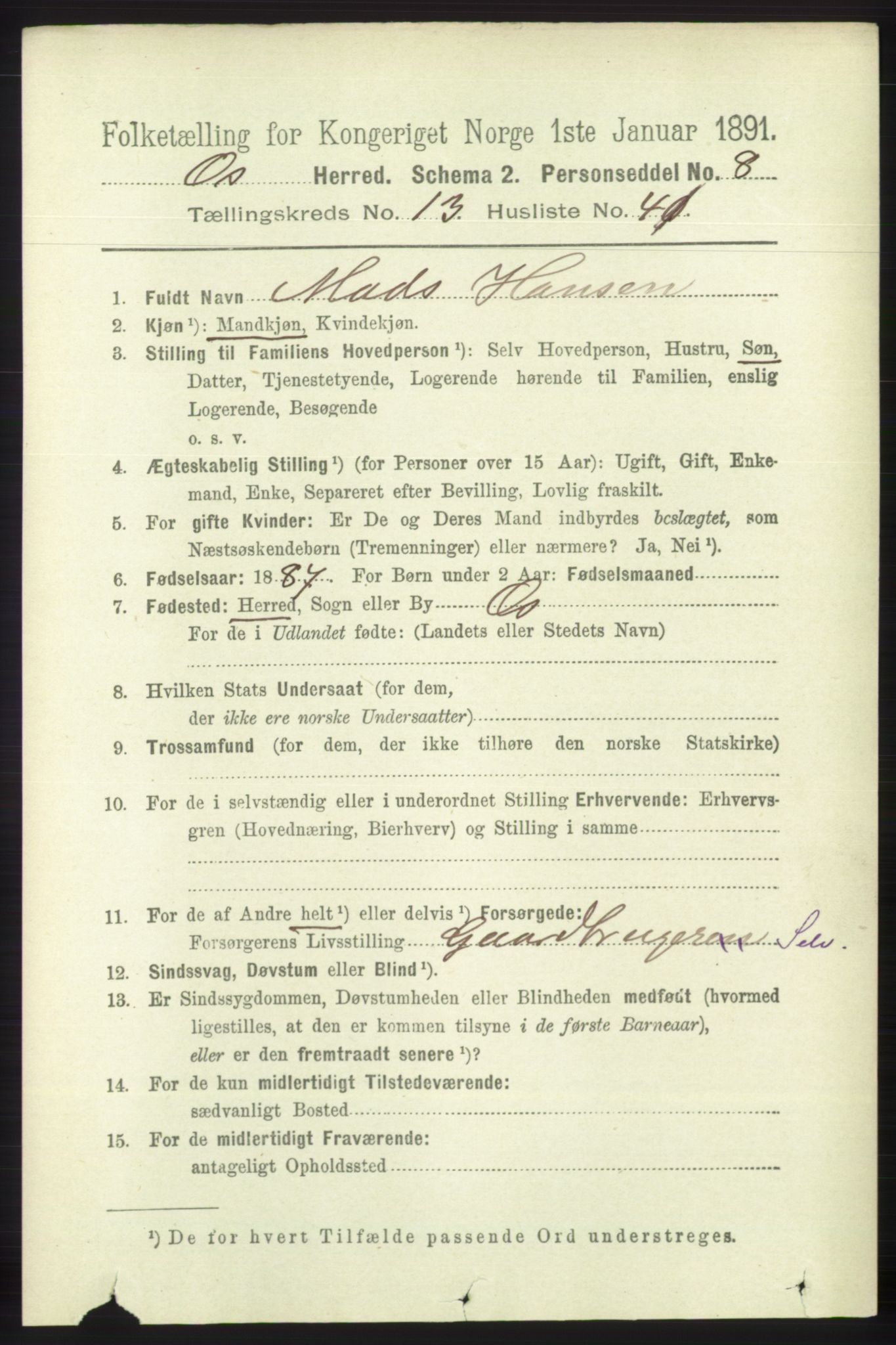 RA, 1891 census for 1243 Os, 1891, p. 3048