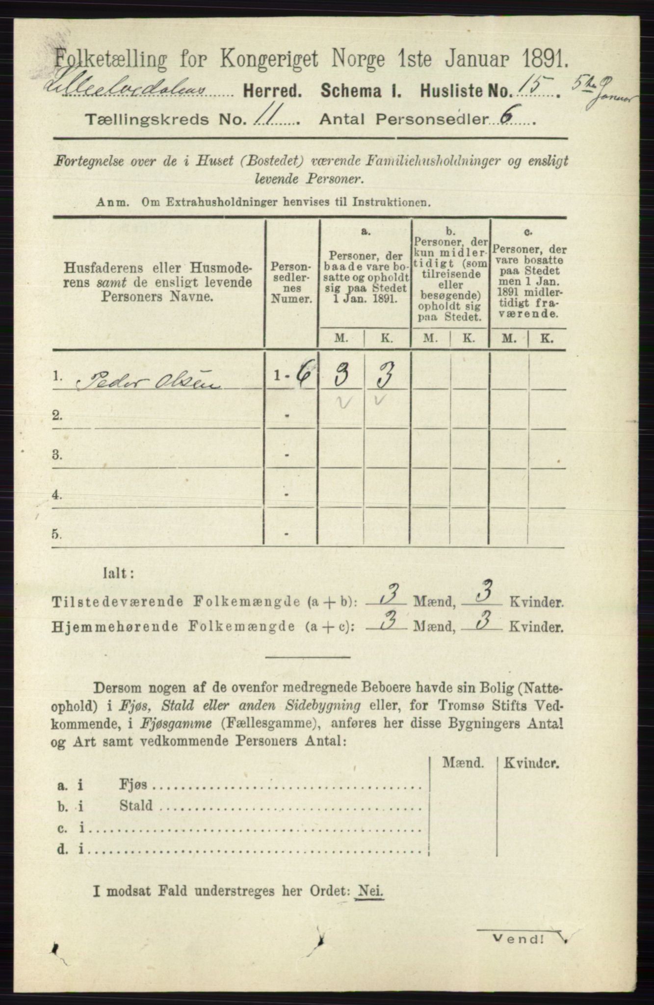 RA, 1891 census for 0438 Lille Elvedalen, 1891, p. 3788