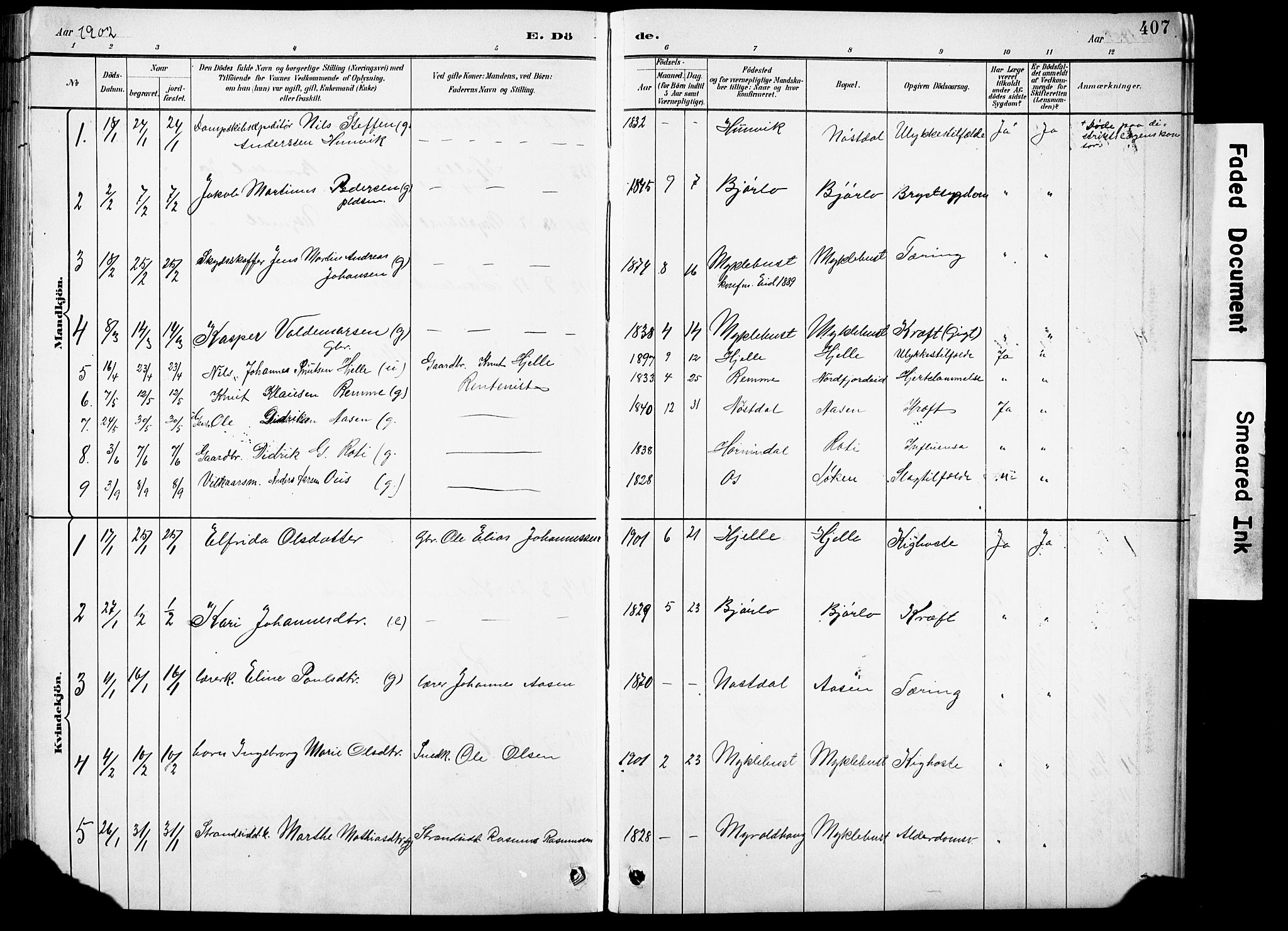 Eid sokneprestembete, AV/SAB-A-82301/H/Hab/Habb/L0002: Parish register (copy) no. B 2, 1882-1907, p. 407