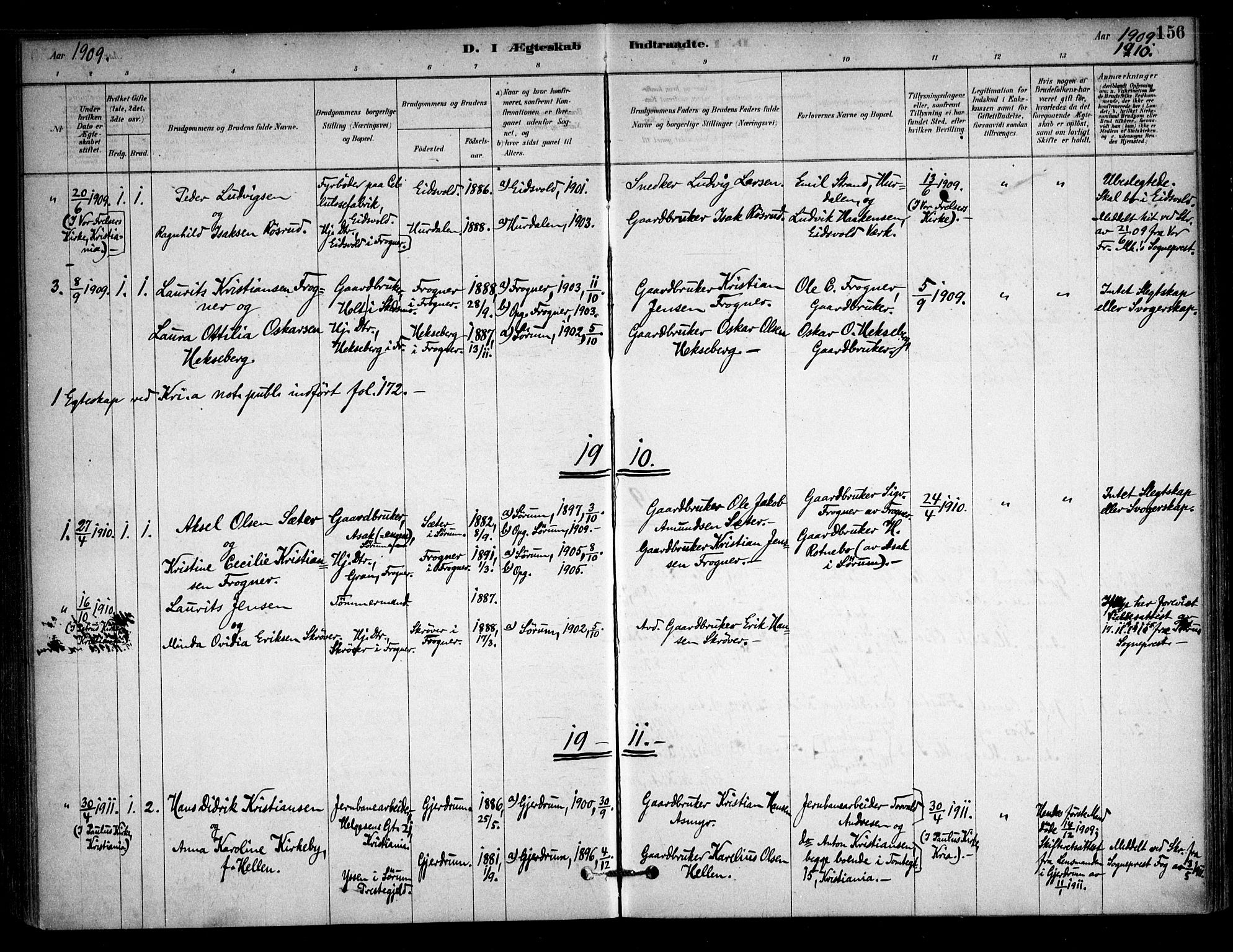 Sørum prestekontor Kirkebøker, SAO/A-10303/F/Fb/L0001: Parish register (official) no. II 1, 1878-1915, p. 156