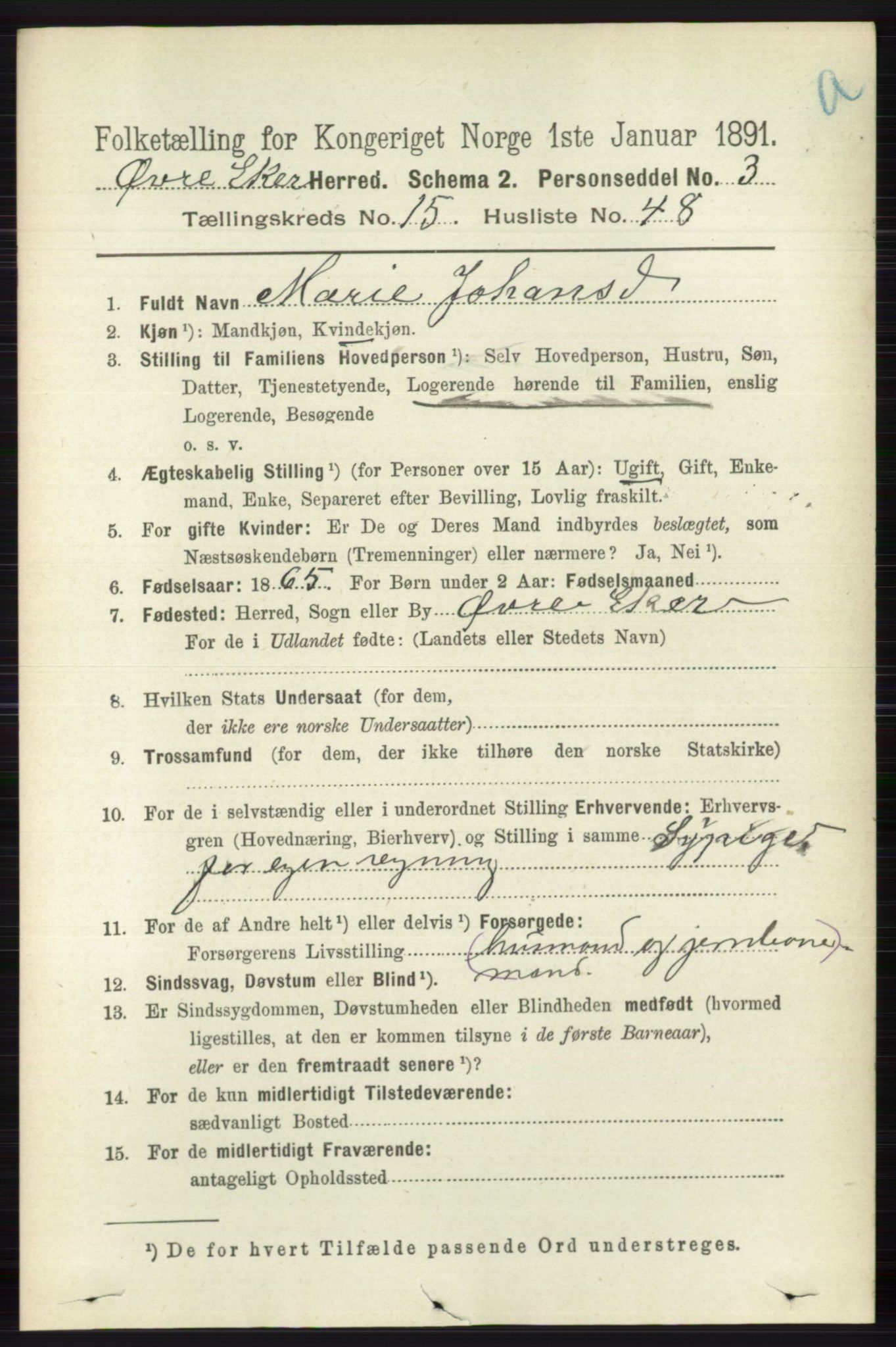 RA, 1891 census for 0624 Øvre Eiker, 1891, p. 7316