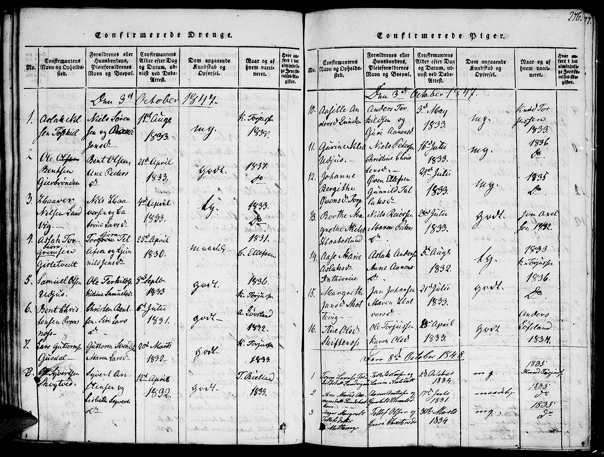 Hommedal sokneprestkontor, AV/SAK-1111-0023/F/Fa/Fab/L0003: Parish register (official) no. A 3, 1815-1848, p. 276