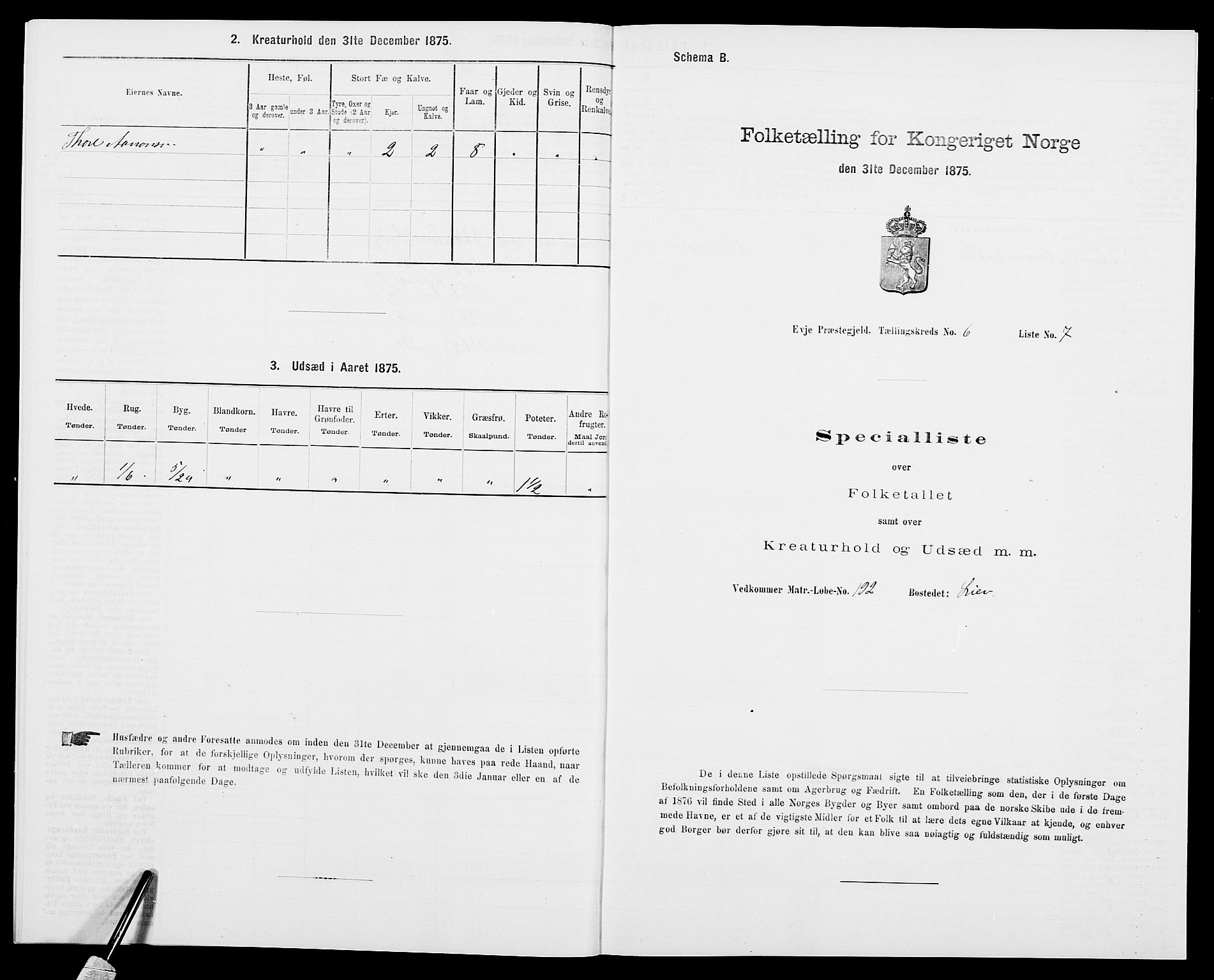 SAK, 1875 census for 0934P Evje, 1875, p. 521