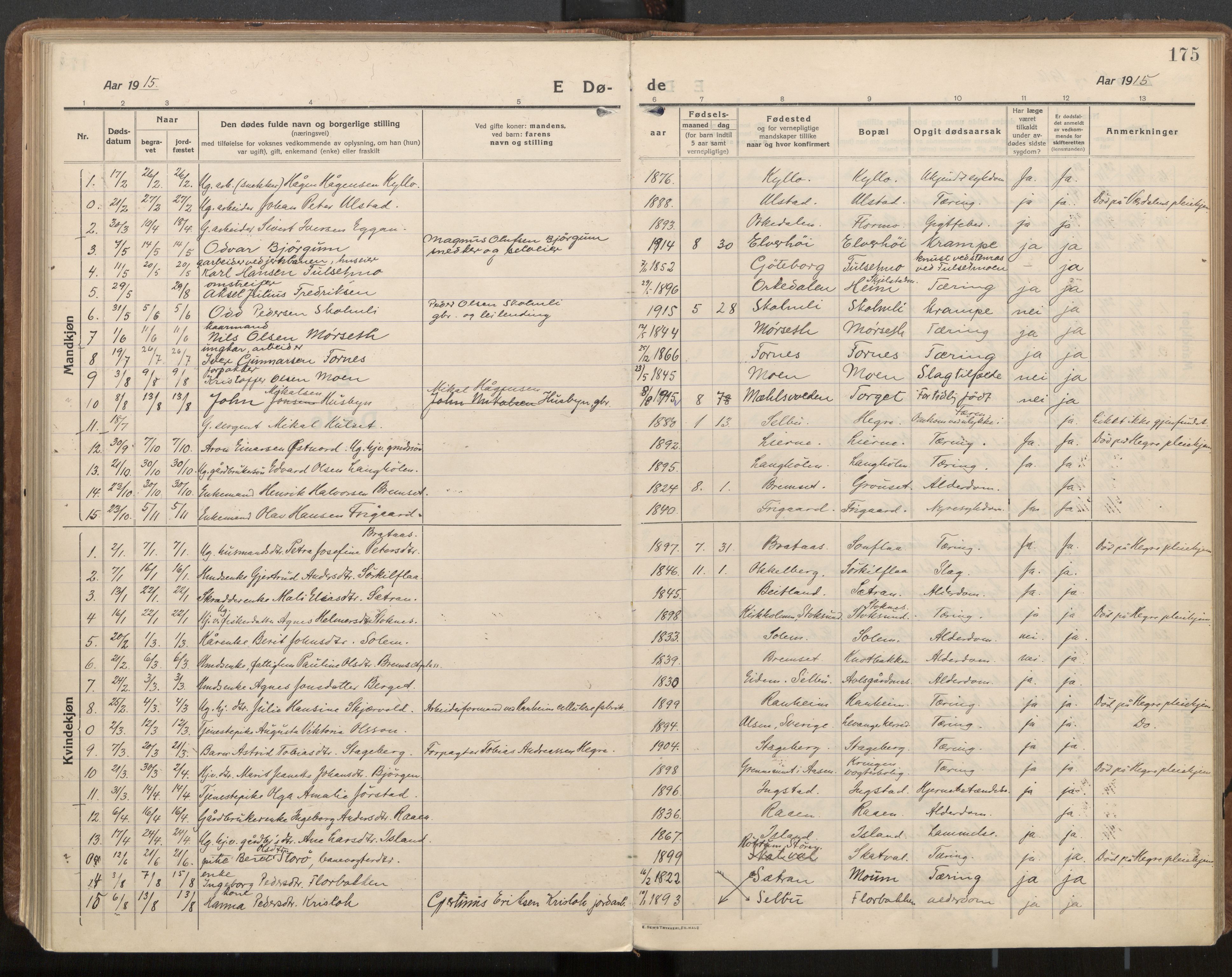 Ministerialprotokoller, klokkerbøker og fødselsregistre - Nord-Trøndelag, AV/SAT-A-1458/703/L0037: Parish register (official) no. 703A10, 1915-1932, p. 175