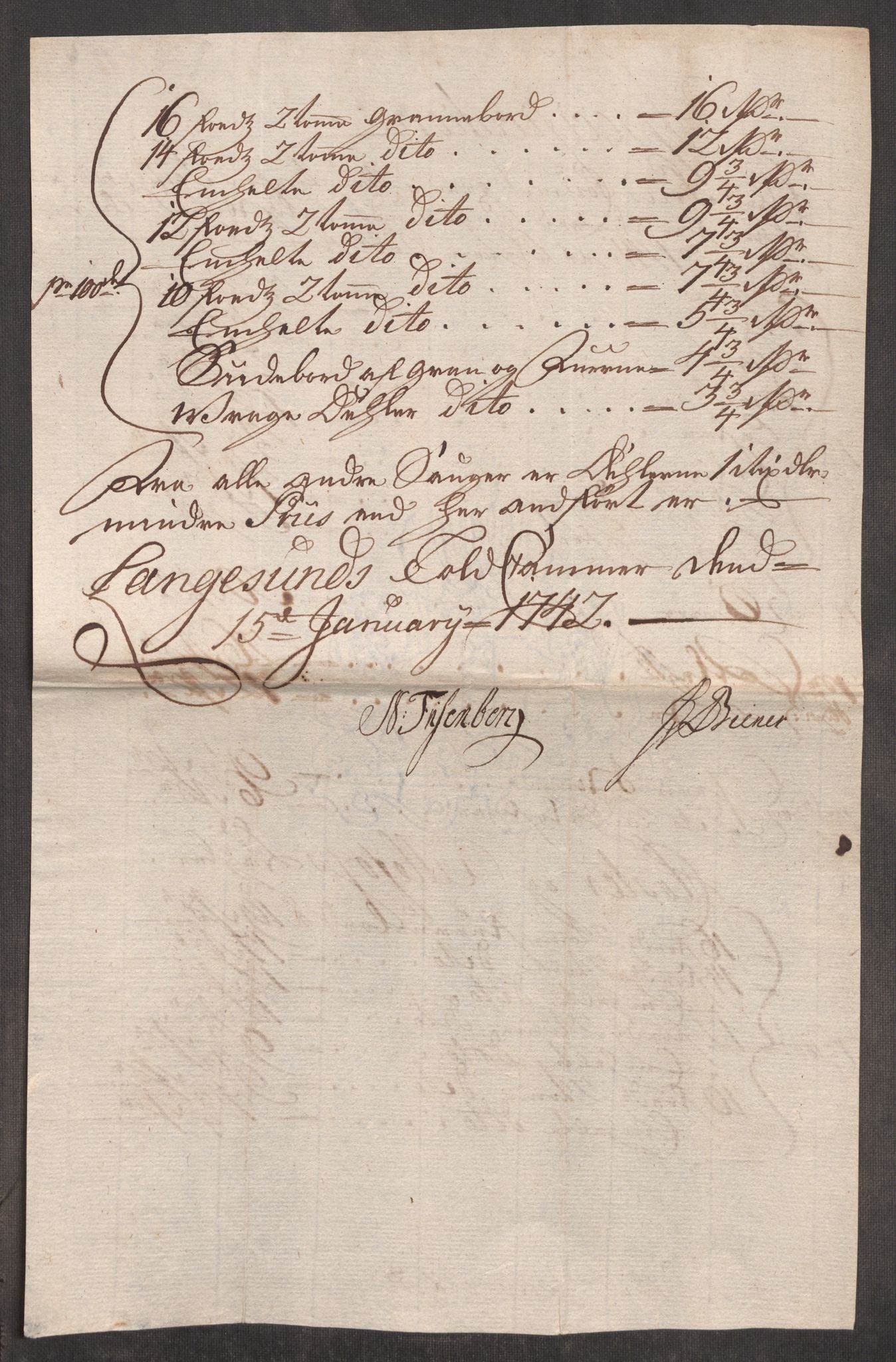 Rentekammeret inntil 1814, Realistisk ordnet avdeling, AV/RA-EA-4070/Oe/L0002: [Ø1]: Priskuranter, 1740-1744, p. 323