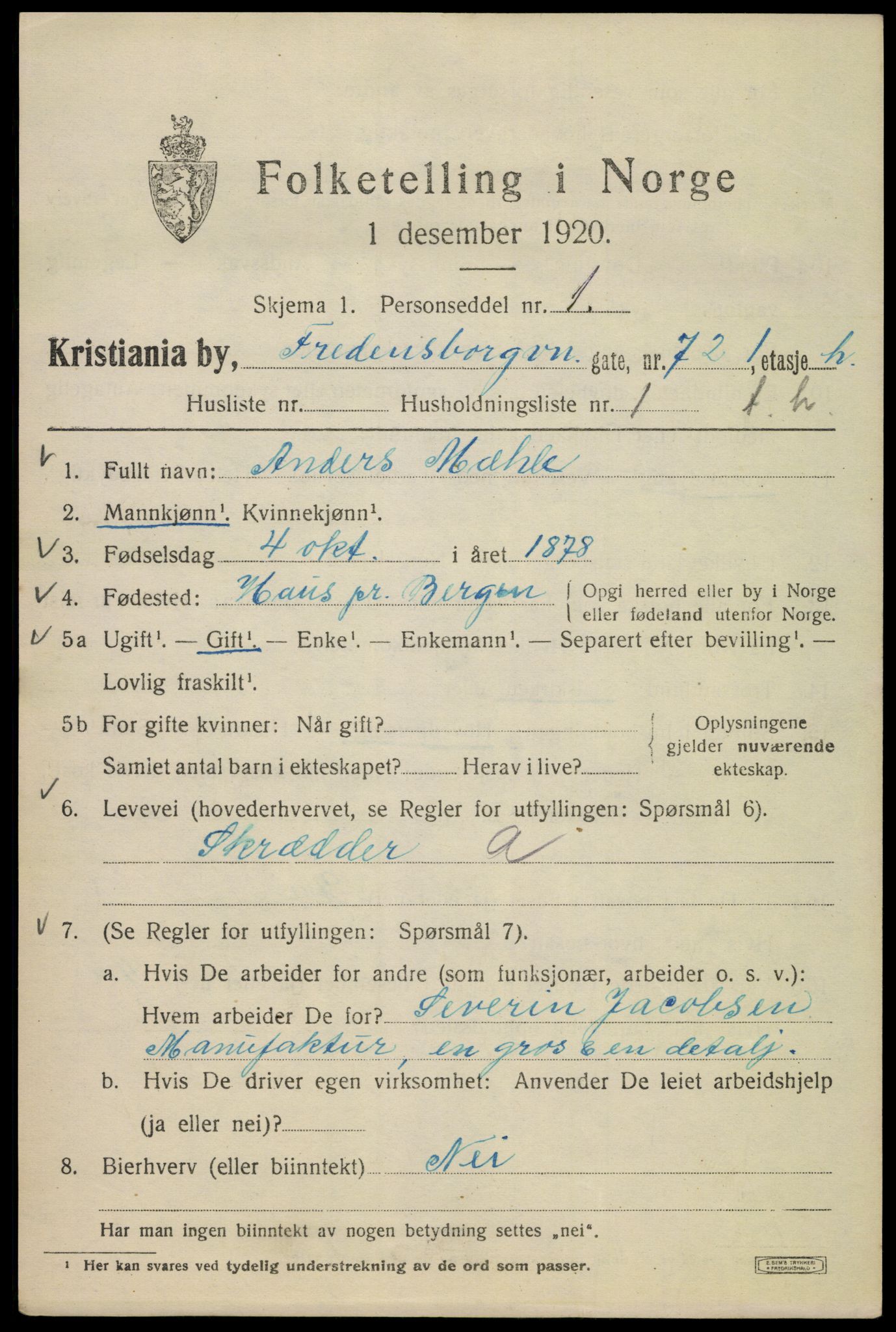 SAO, 1920 census for Kristiania, 1920, p. 237167