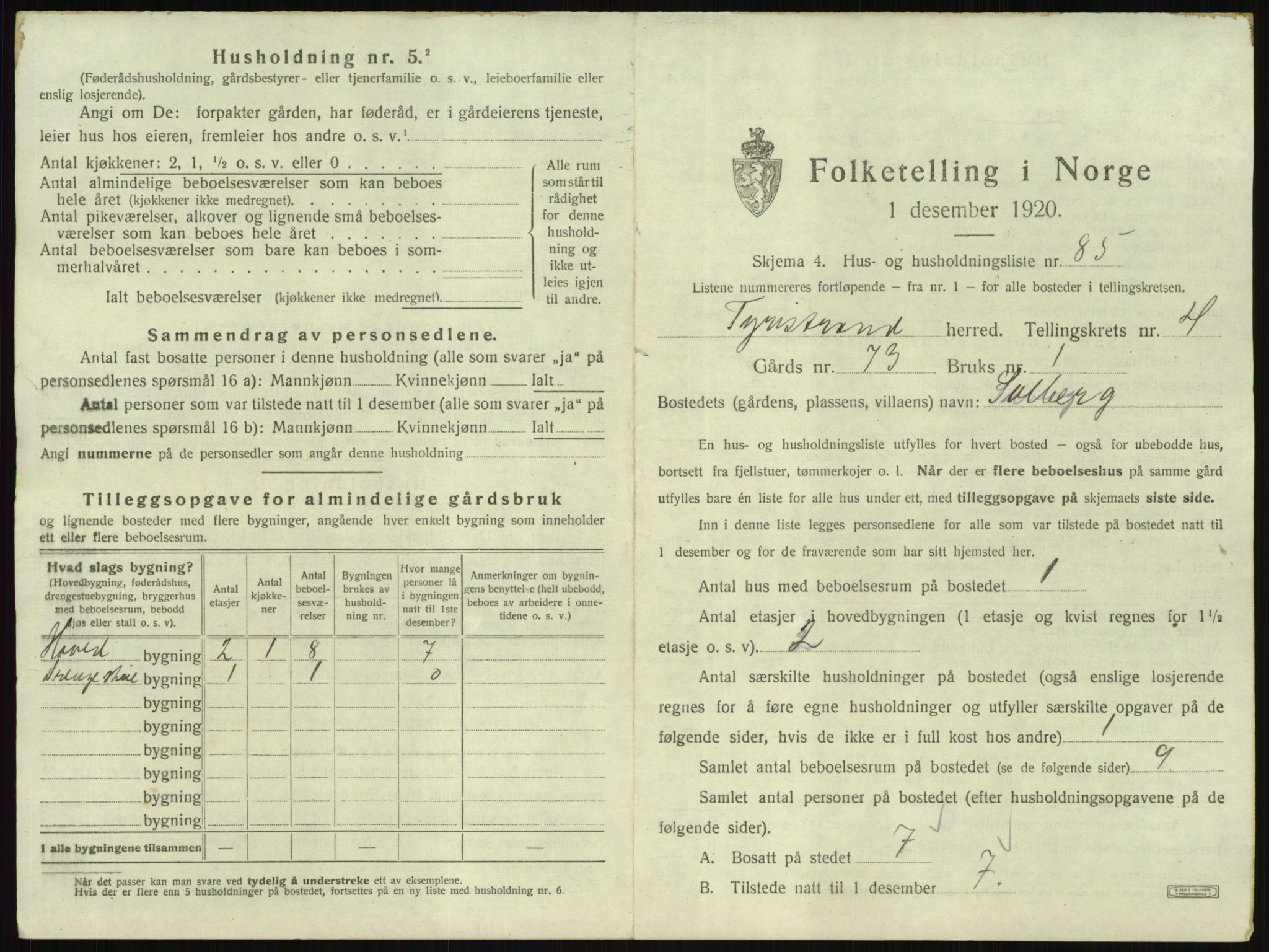 SAKO, 1920 census for Tyristrand, 1920, p. 596