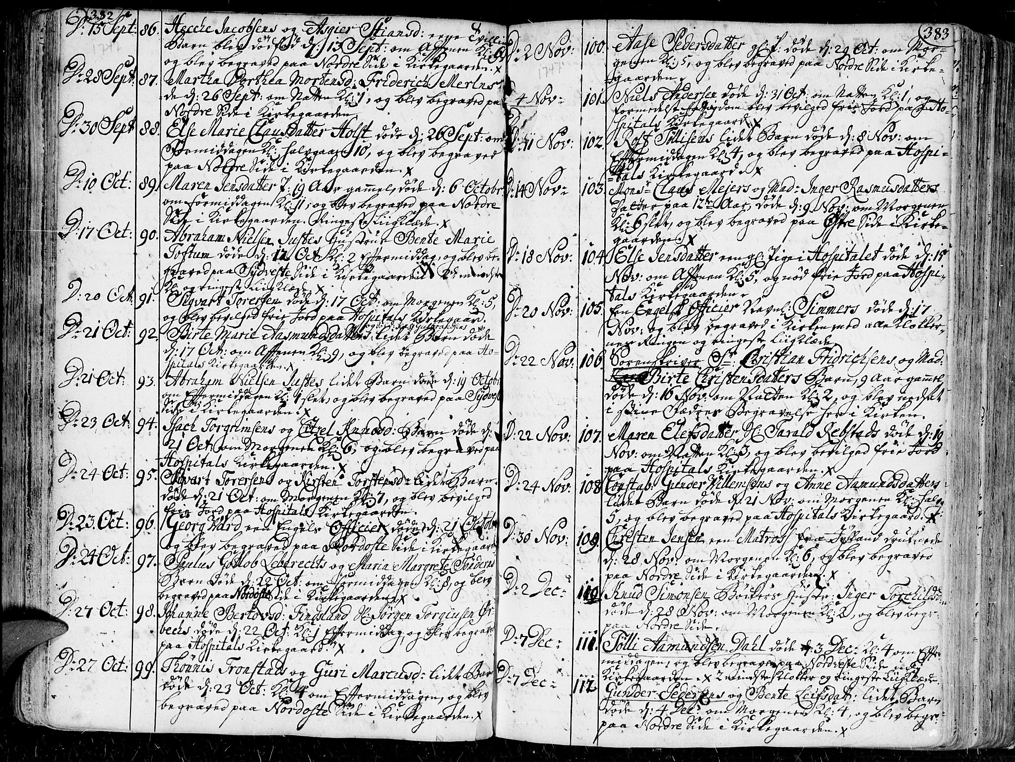 Kristiansand domprosti, SAK/1112-0006/F/Fa/L0001: Parish register (official) no. A 1, 1734-1793, p. 382-383