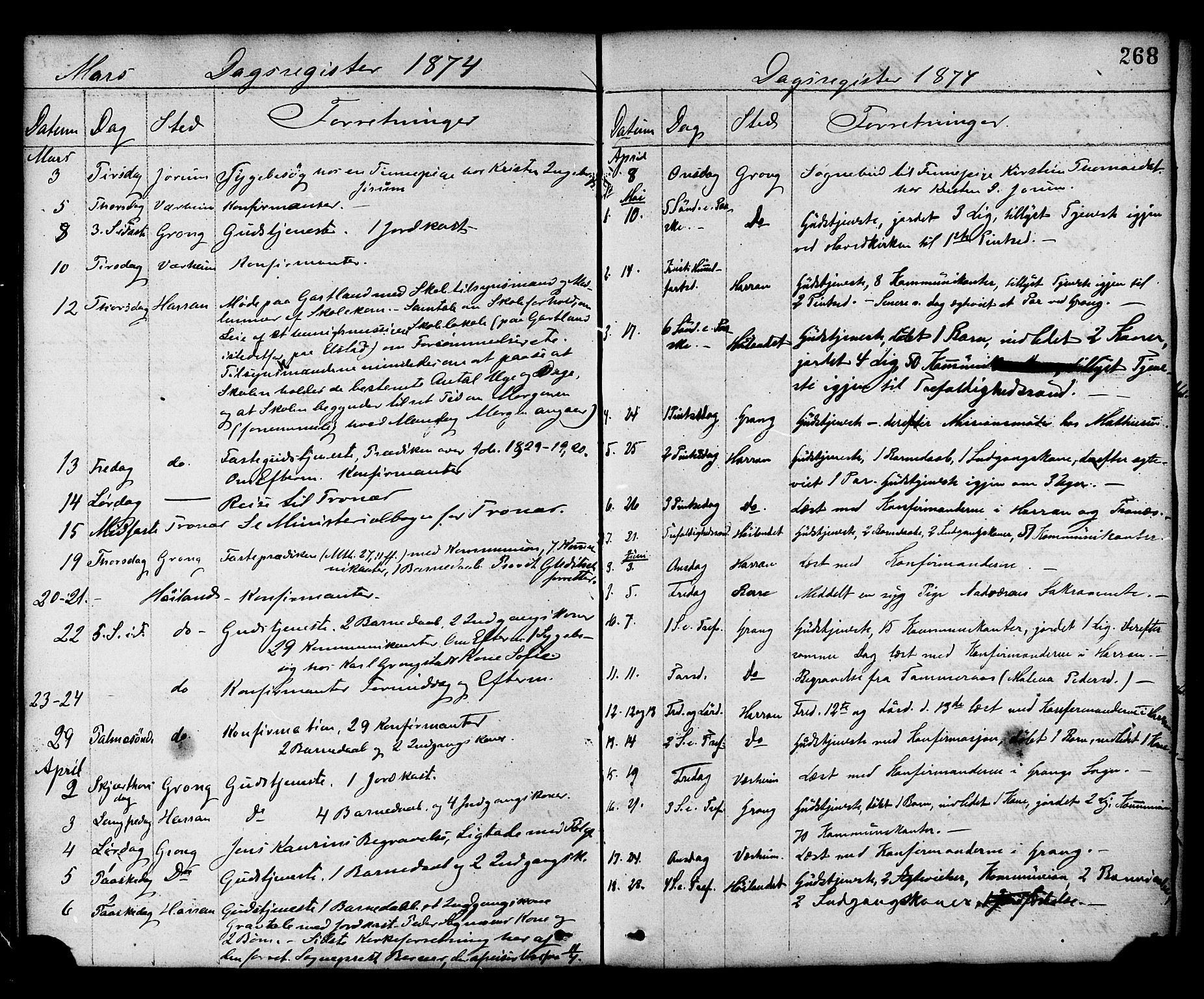 Ministerialprotokoller, klokkerbøker og fødselsregistre - Nord-Trøndelag, SAT/A-1458/758/L0516: Parish register (official) no. 758A03 /1, 1869-1879, p. 268