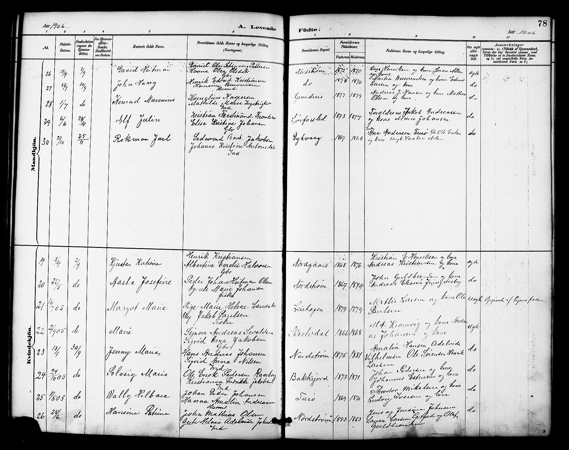 Tranøy sokneprestkontor, SATØ/S-1313/I/Ia/Iab/L0022klokker: Parish register (copy) no. 22, 1887-1912, p. 78