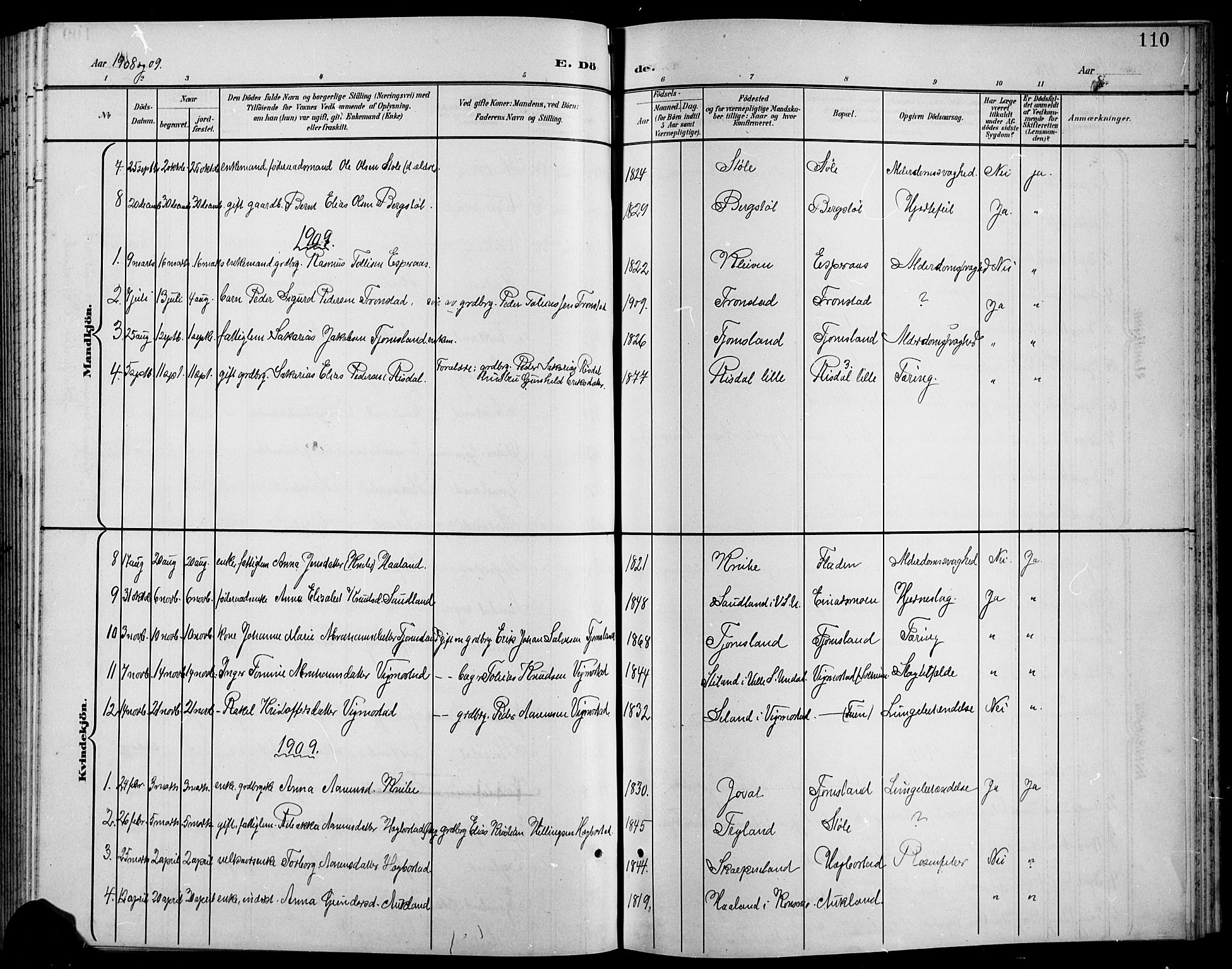 Nord-Audnedal sokneprestkontor, AV/SAK-1111-0032/F/Fb/Fbb/L0004: Parish register (copy) no. B 4, 1901-1917, p. 110