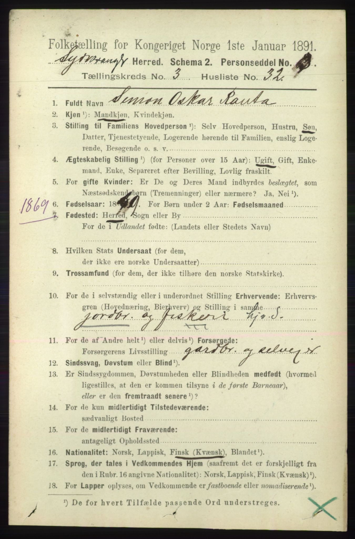 RA, 1891 census for 2030 Sør-Varanger, 1891, p. 1001