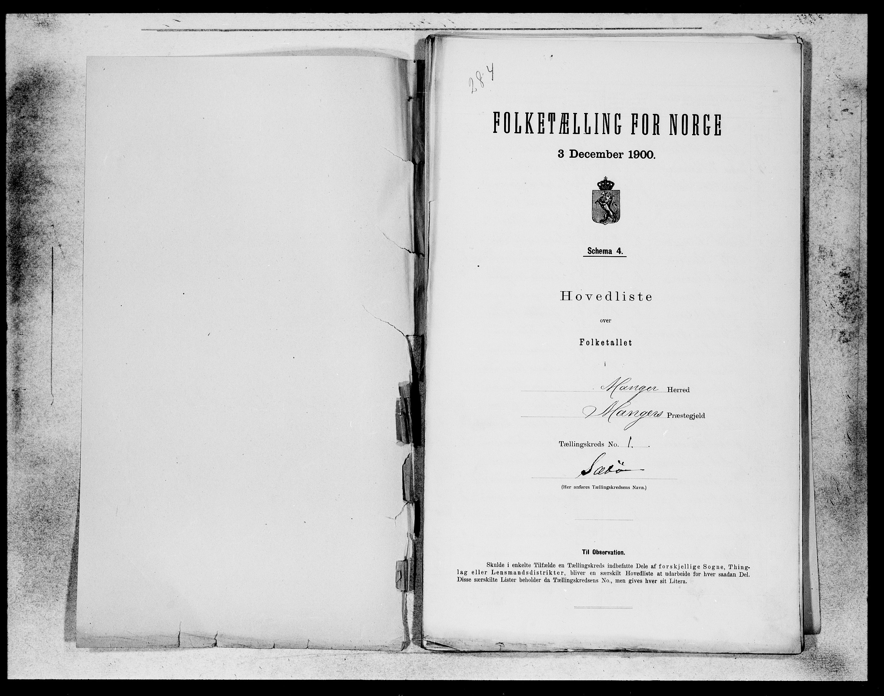 SAB, 1900 census for Manger, 1900, p. 1