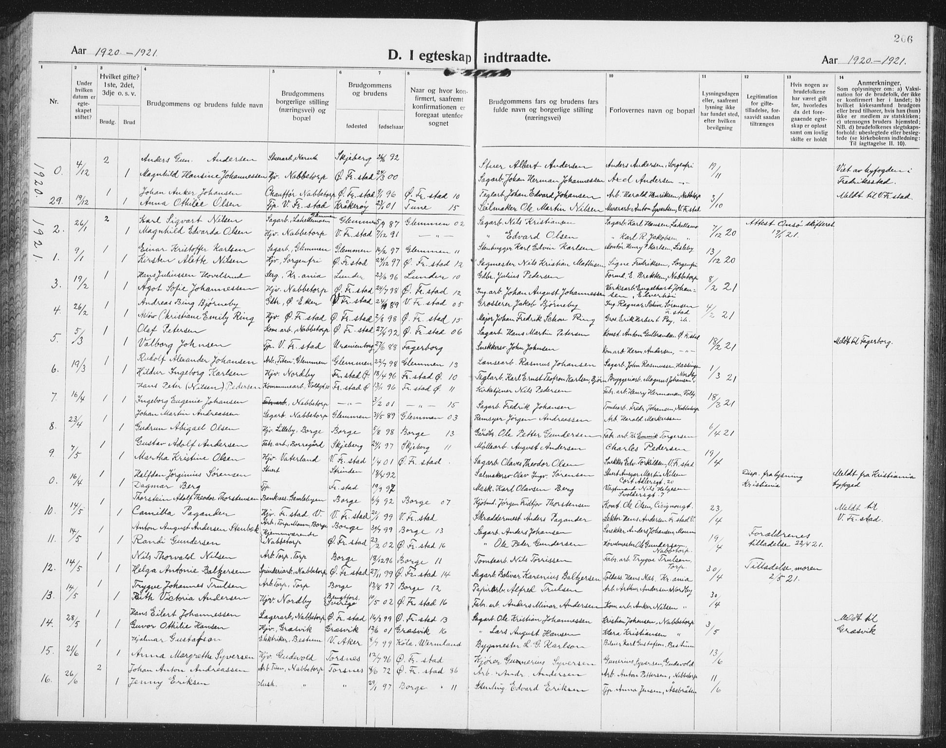 Østre Fredrikstad prestekontor Kirkebøker, SAO/A-10907/G/Ga/L0003: Parish register (copy) no. 3, 1920-1940, p. 206