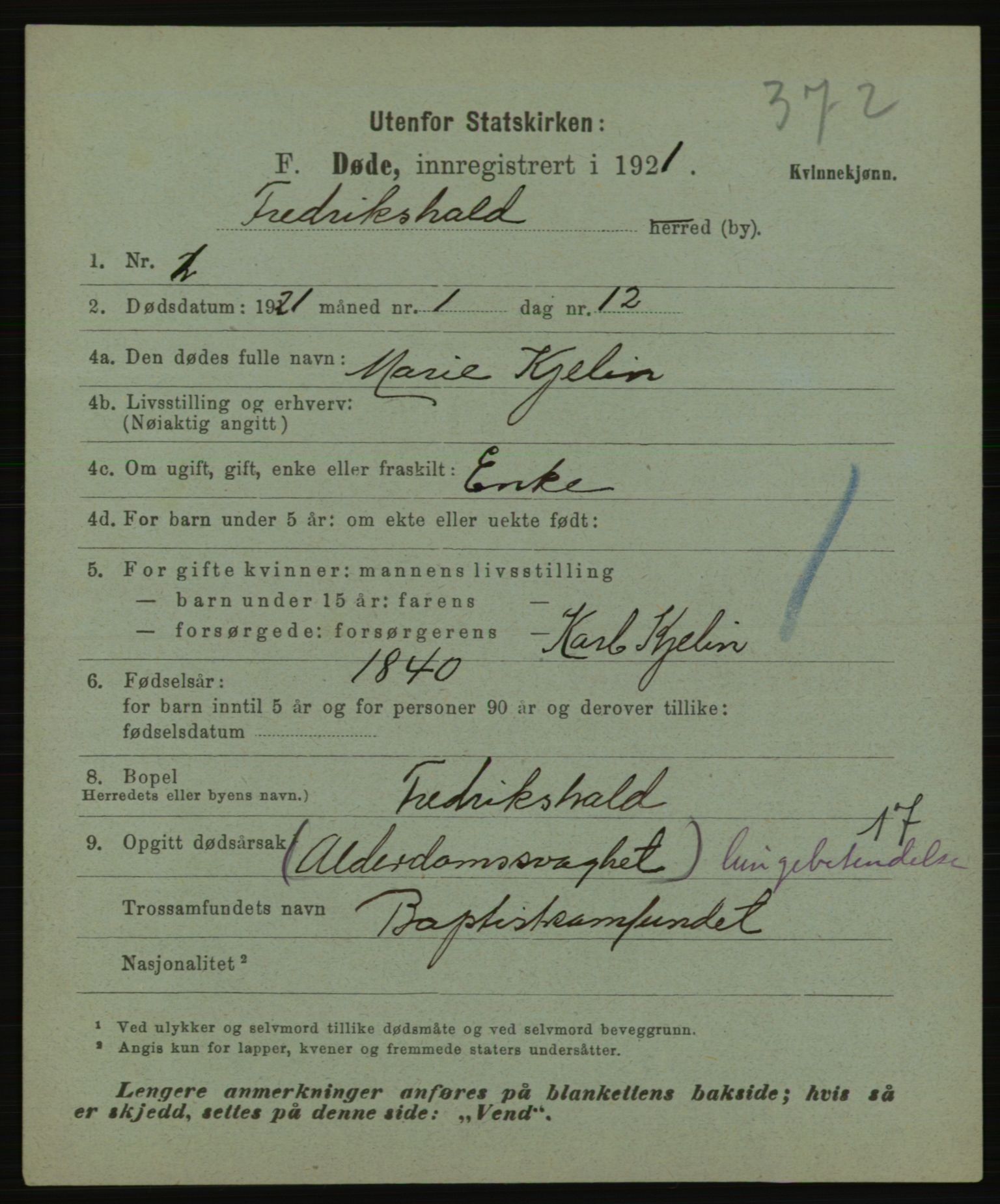 Statistisk sentralbyrå, Sosiodemografiske emner, Befolkning, AV/RA-S-2228/E/L0019: Fødte, gifte, døde dissentere., 1921, p. 2963