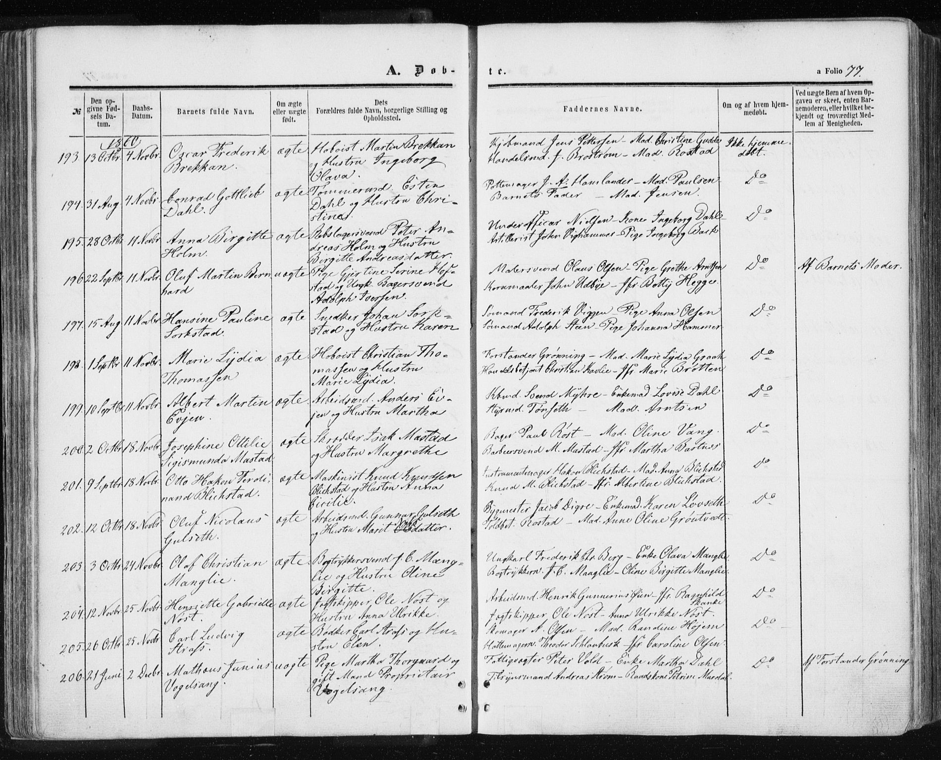 Ministerialprotokoller, klokkerbøker og fødselsregistre - Sør-Trøndelag, SAT/A-1456/601/L0053: Parish register (official) no. 601A21, 1857-1865, p. 77