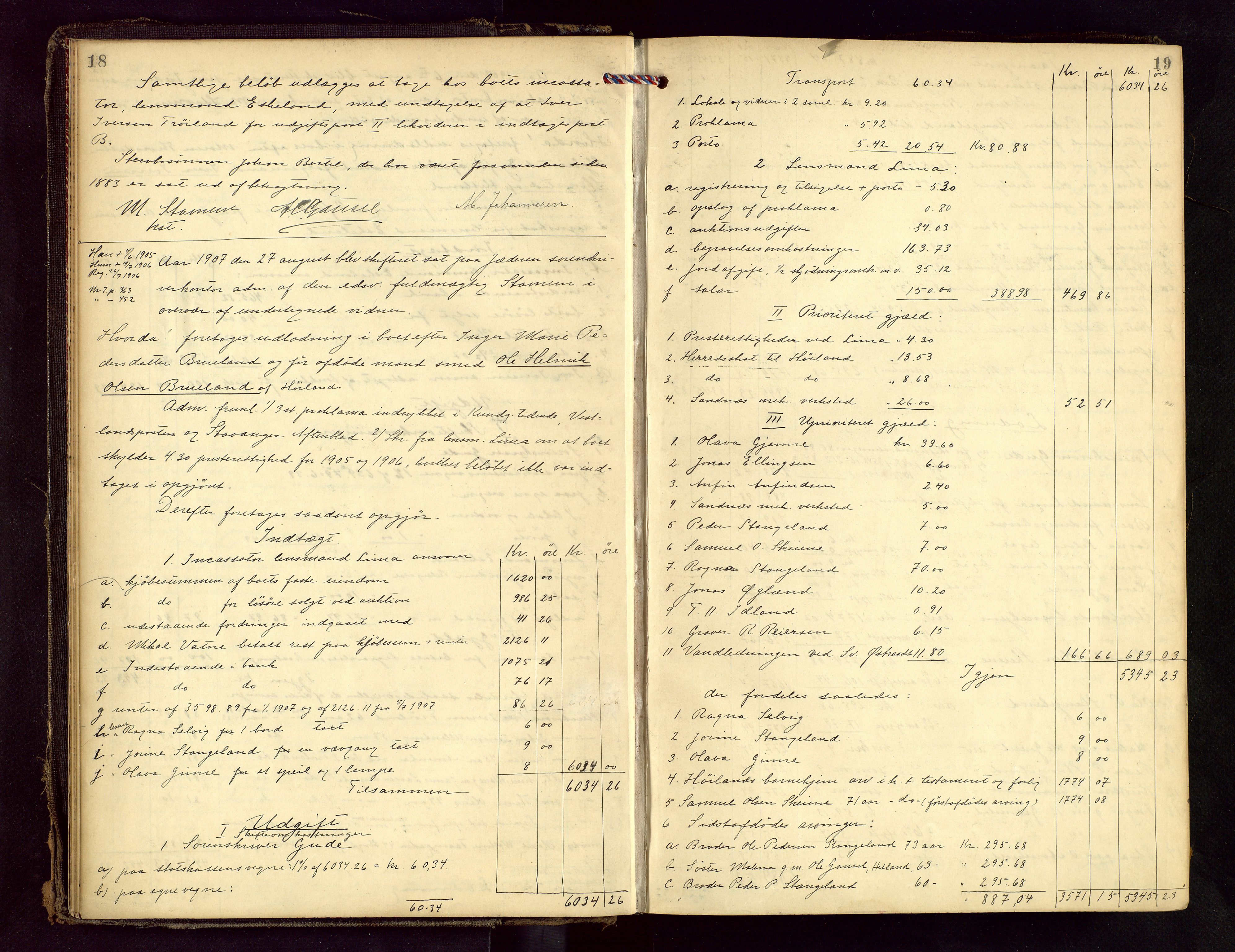 Jæren sorenskriveri, AV/SAST-A-100310/01/5/50/50BB/L0007: SKIFTEUTLODNINGSPROTOKOLL, 1907-1914, p. 18-19