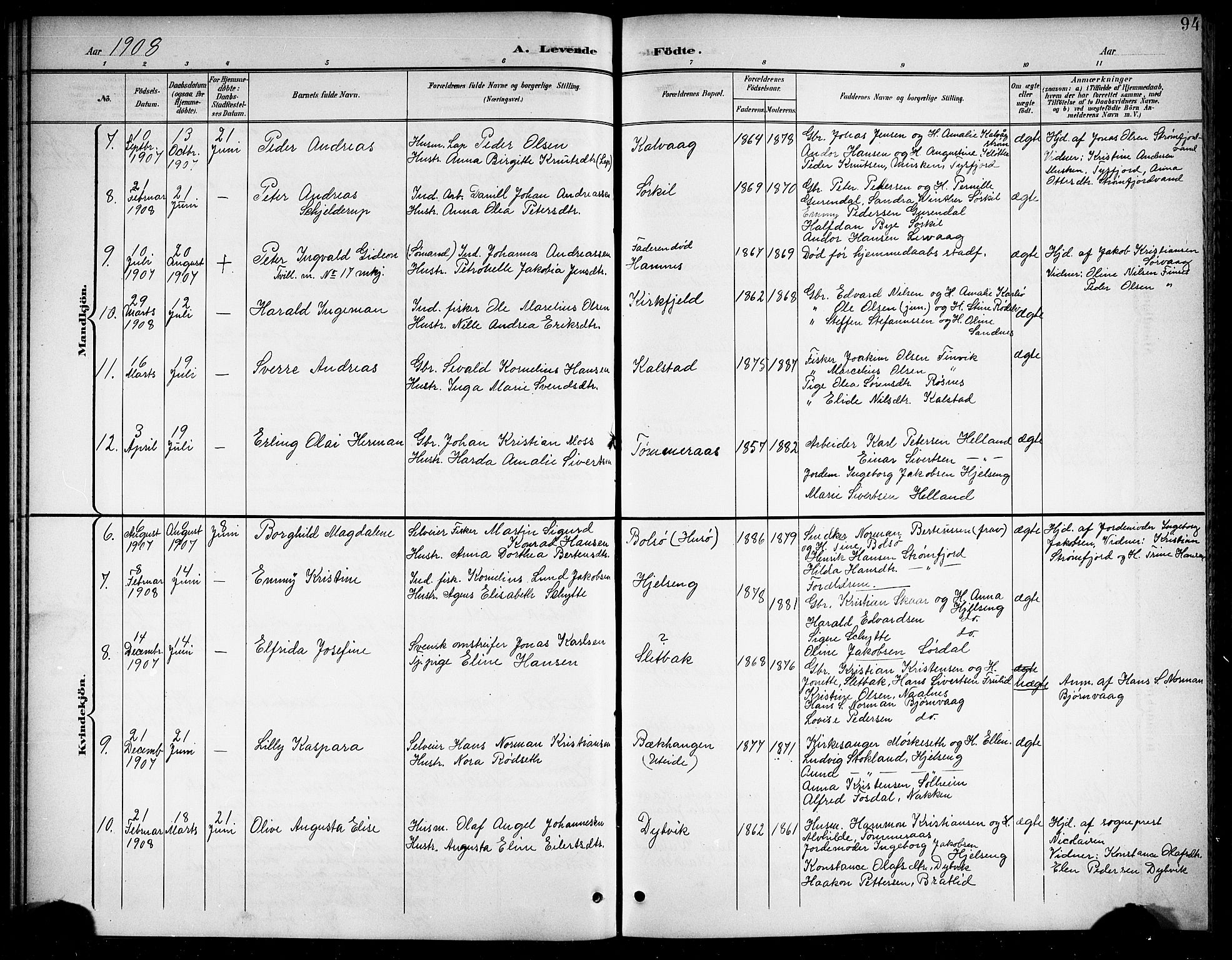 Ministerialprotokoller, klokkerbøker og fødselsregistre - Nordland, AV/SAT-A-1459/859/L0860: Parish register (copy) no. 859C06, 1899-1909, p. 94