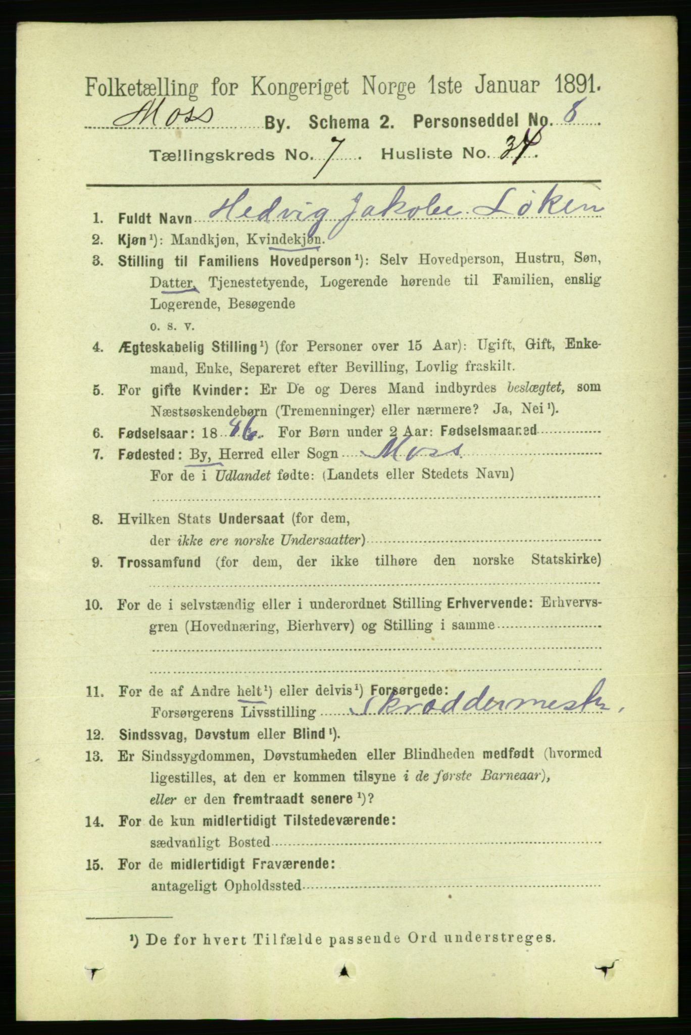 RA, 1891 census for 0104 Moss, 1891, p. 3918