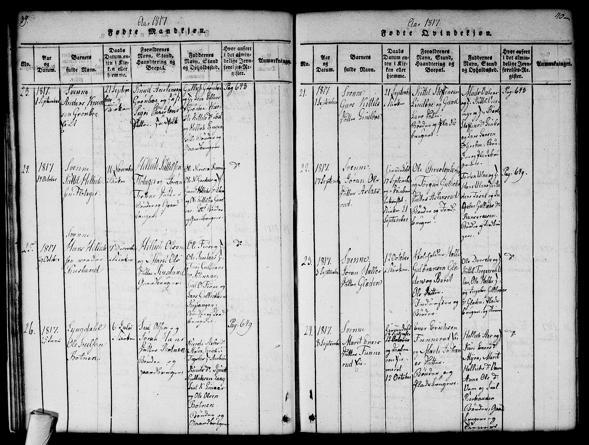 Flesberg kirkebøker, AV/SAKO-A-18/G/Ga/L0001: Parish register (copy) no. I 1, 1816-1834, p. 39-40