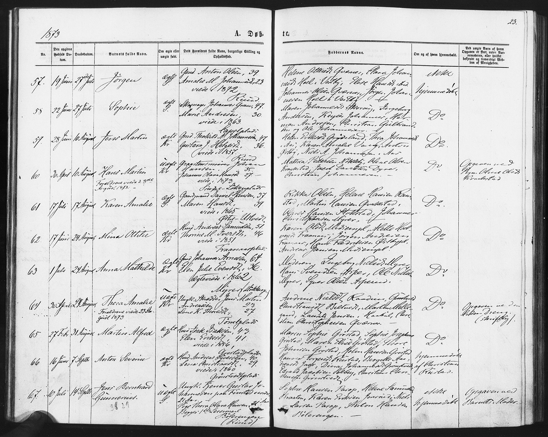 Kråkstad prestekontor Kirkebøker, AV/SAO-A-10125a/F/Fa/L0008: Parish register (official) no. I 8, 1870-1879, p. 23